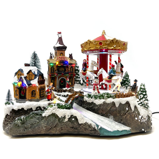 Crafted Polyresin Christmas House Collectable Figurine with USB Cable Power Source-Carousel by Colorful River-XH93435