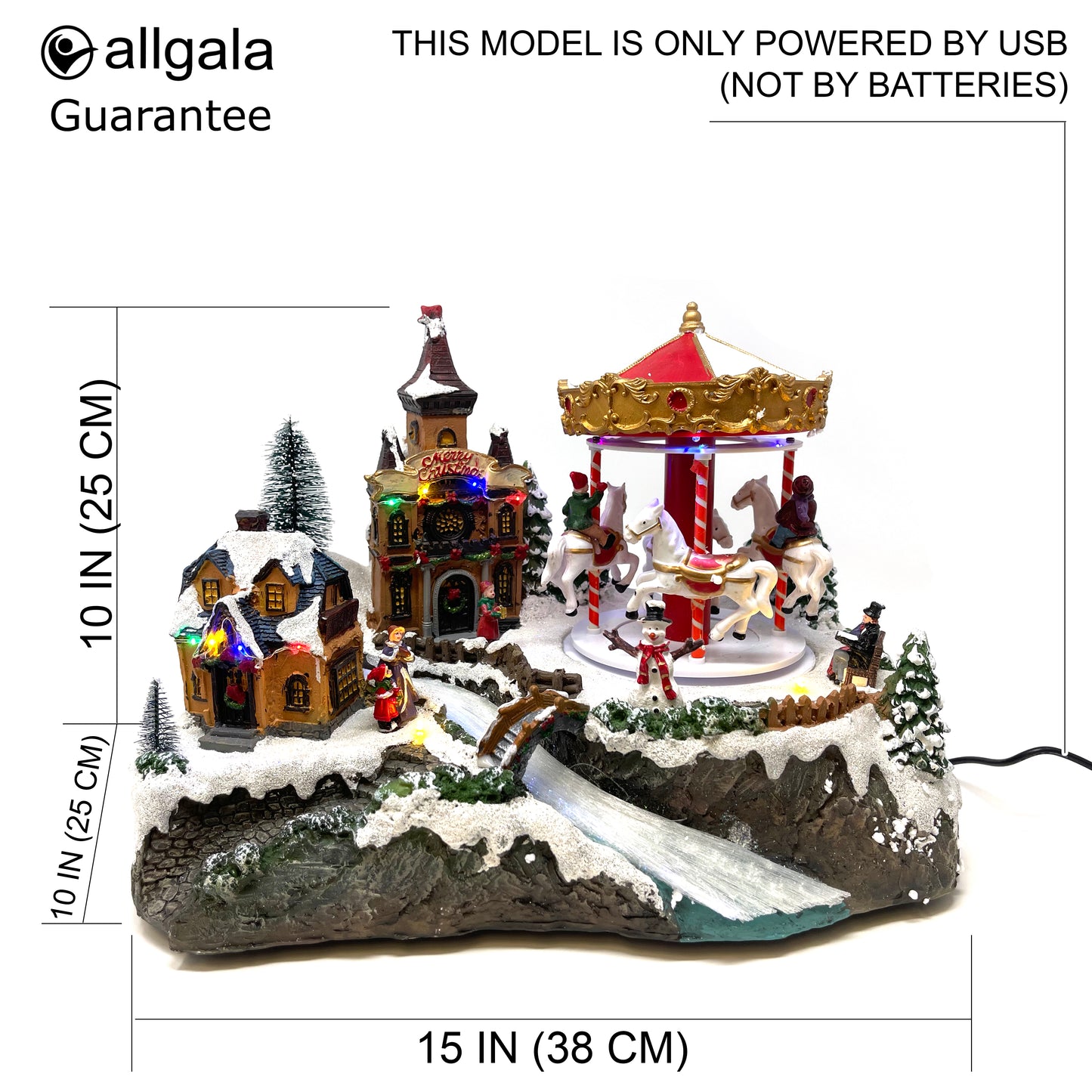 Crafted Polyresin Christmas House Collectable Figurine with USB Cable Power Source-Carousel by Colorful River-XH93435