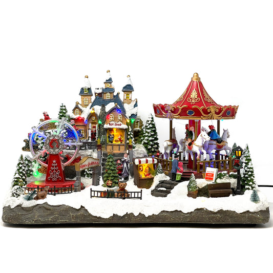 Jumbo Crafted Polyresin Christmas Village House Collectable Figurine-Carnival Carousel-XH93439