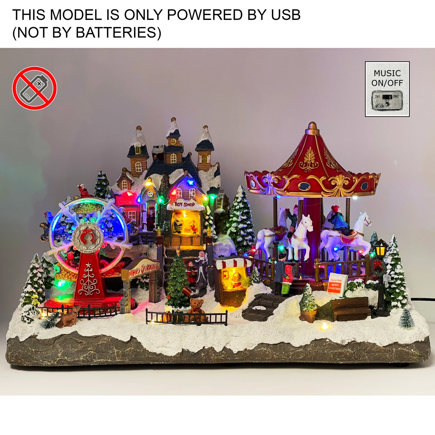 Jumbo Crafted Polyresin Christmas Village House Collectable Figurine-Carnival Carousel-XH93439