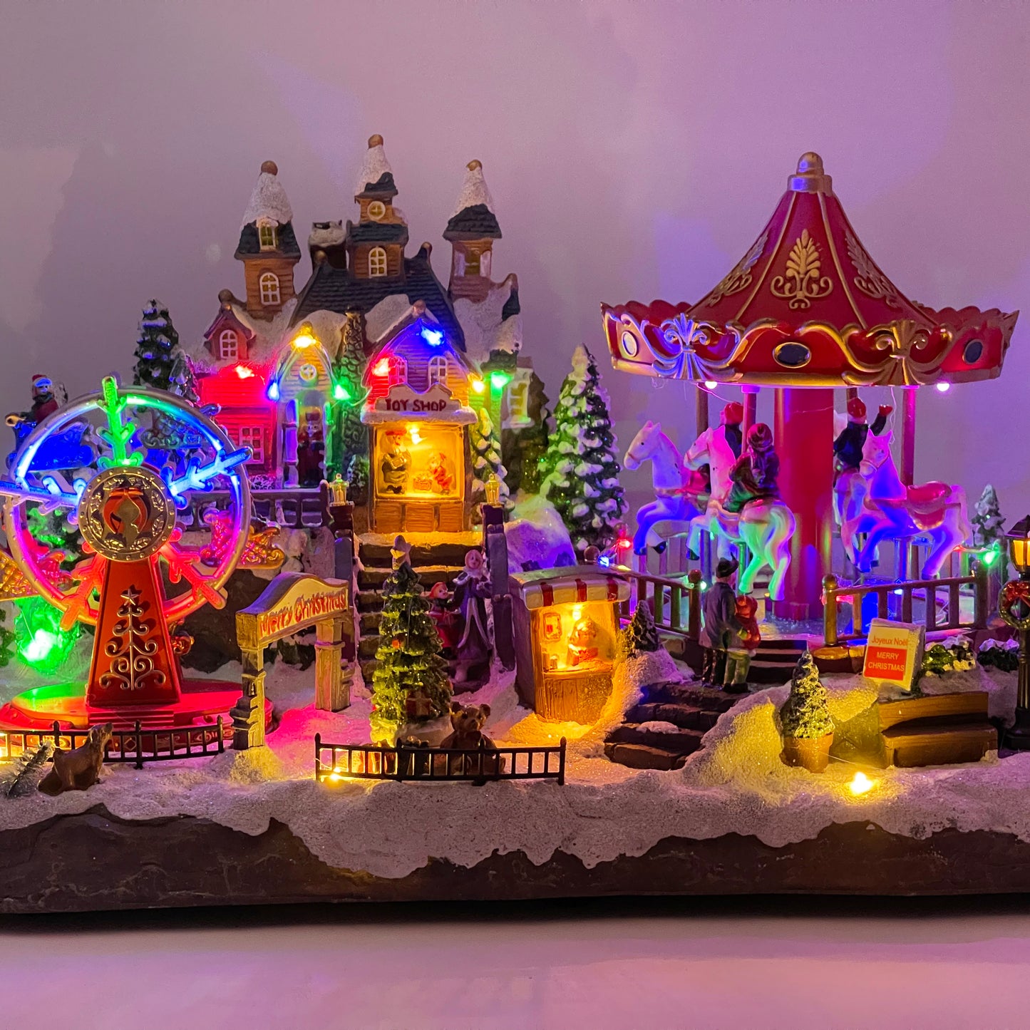 Jumbo Crafted Polyresin Christmas Village House Collectable Figurine-Carnival Carousel-XH93439