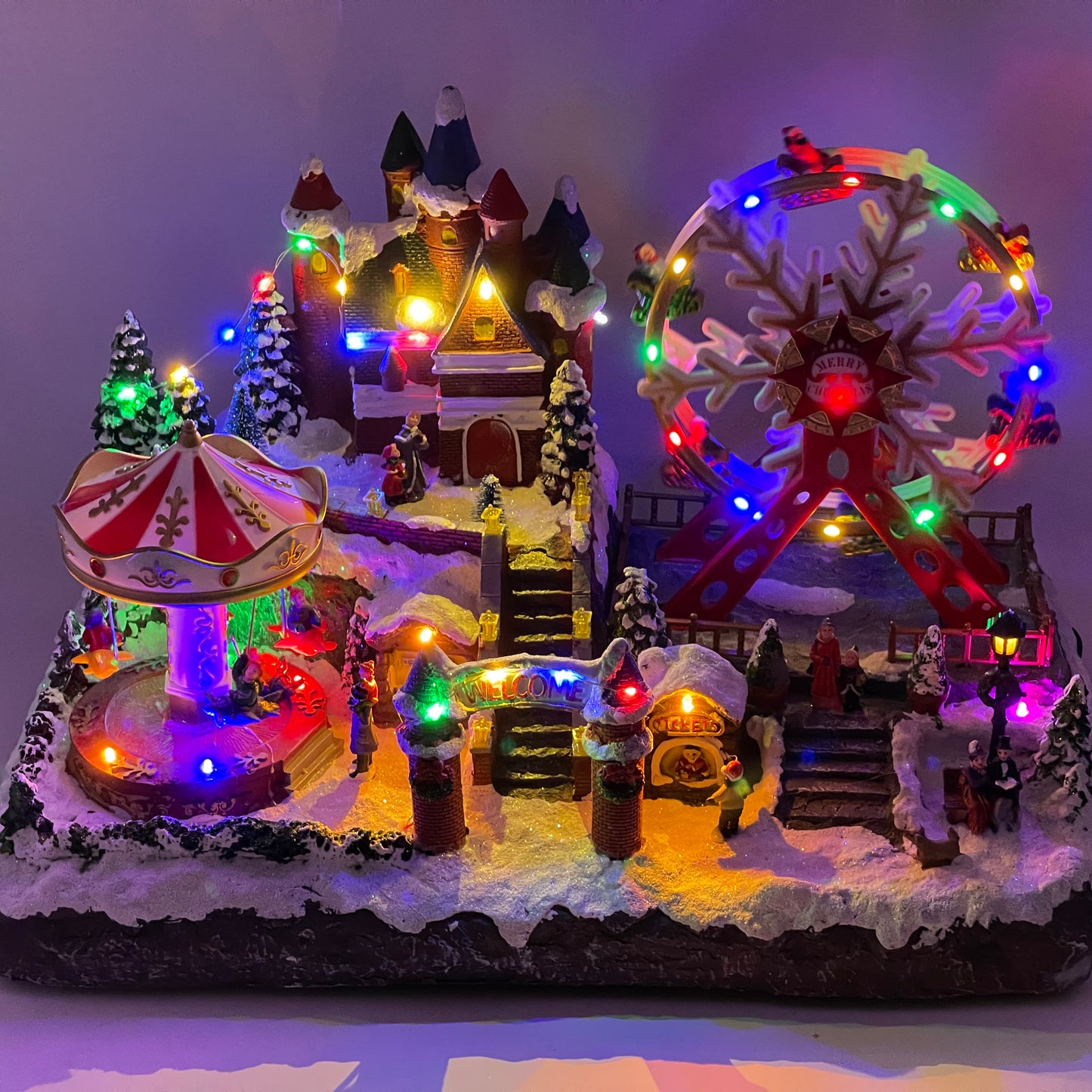 Jumbo Crafted Polyresin Christmas Village House Collectable Figurine-Carnival Ferris Wheel-XH93440