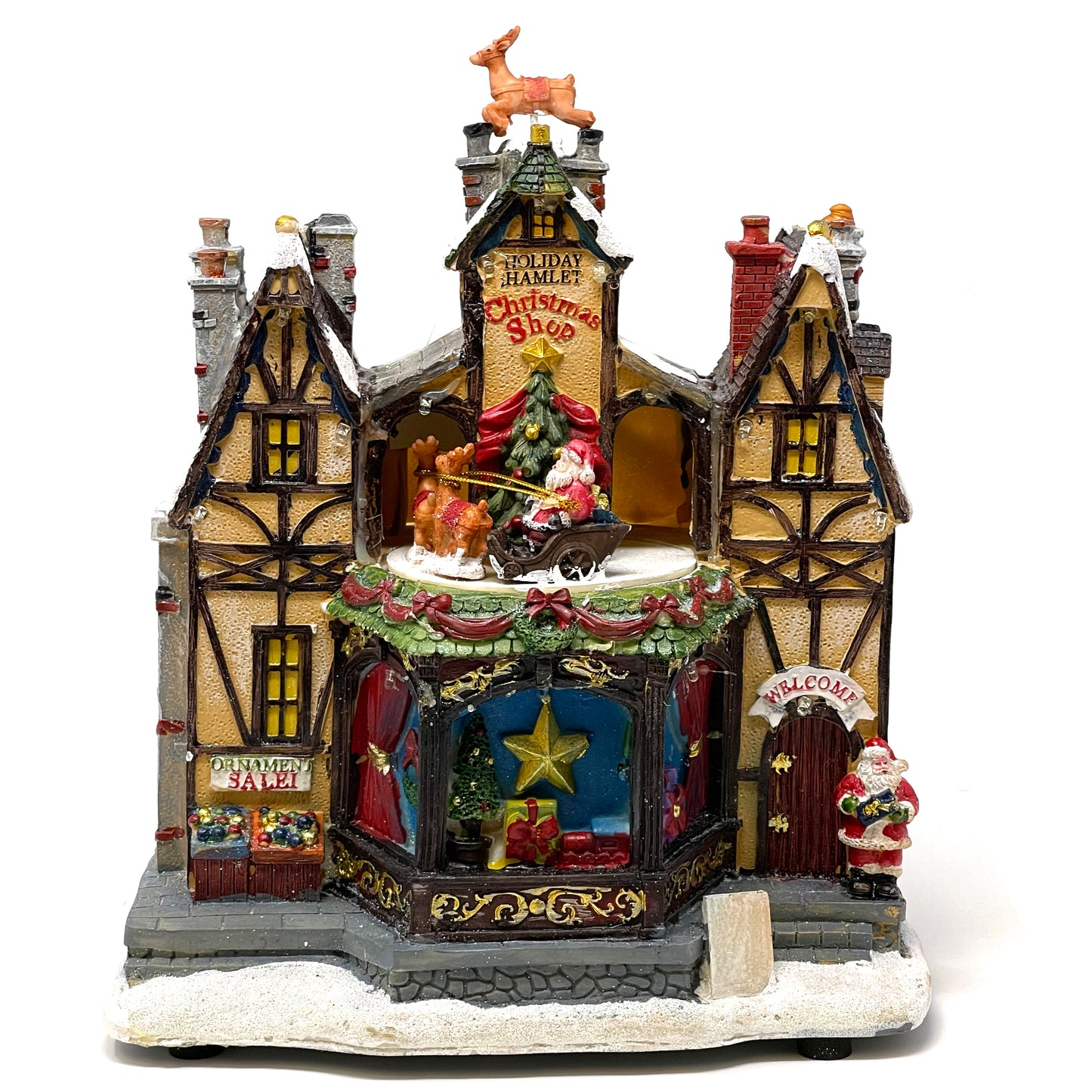 Crafted Polyresin Christmas House Collectable Figurine with USB and Battery Dual Power Source-Christmas Shop-XH93441
