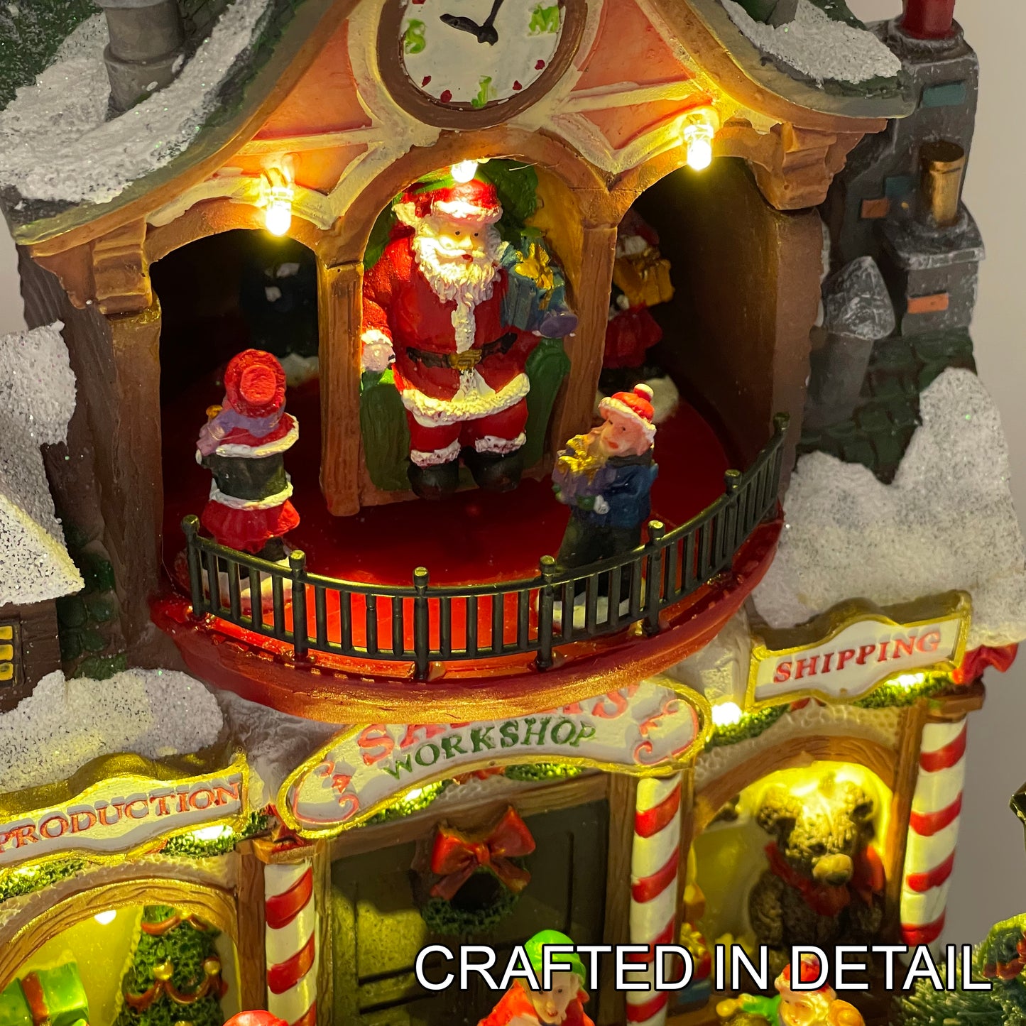 Crafted Polyresin Christmas House Collectable Figurine with USB and Battery Dual Power Source-Santa Workshop-XH93442