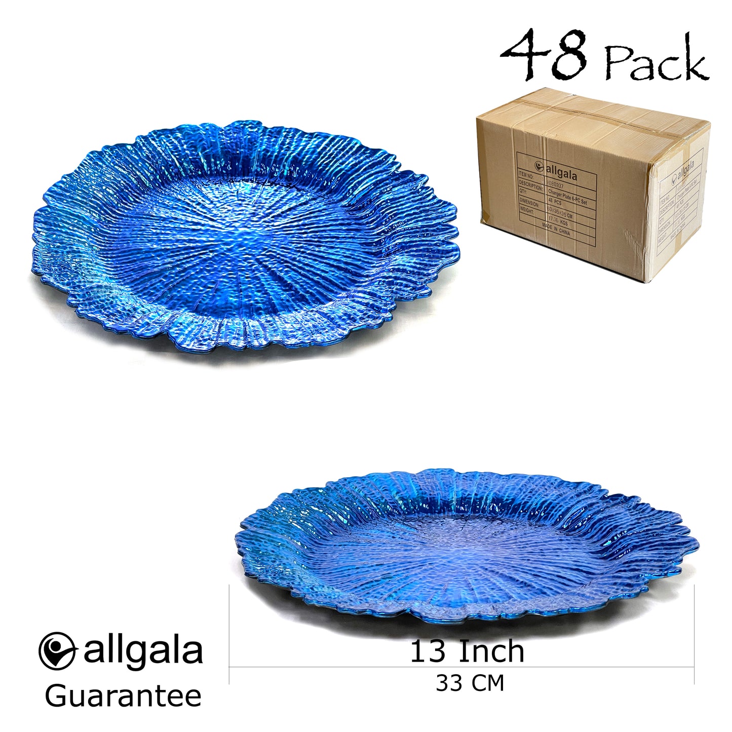 Allgala Charger Plates 13-Inch 6-Pack Heavy Quality Round Charger Plates-Reef-Royal Blue