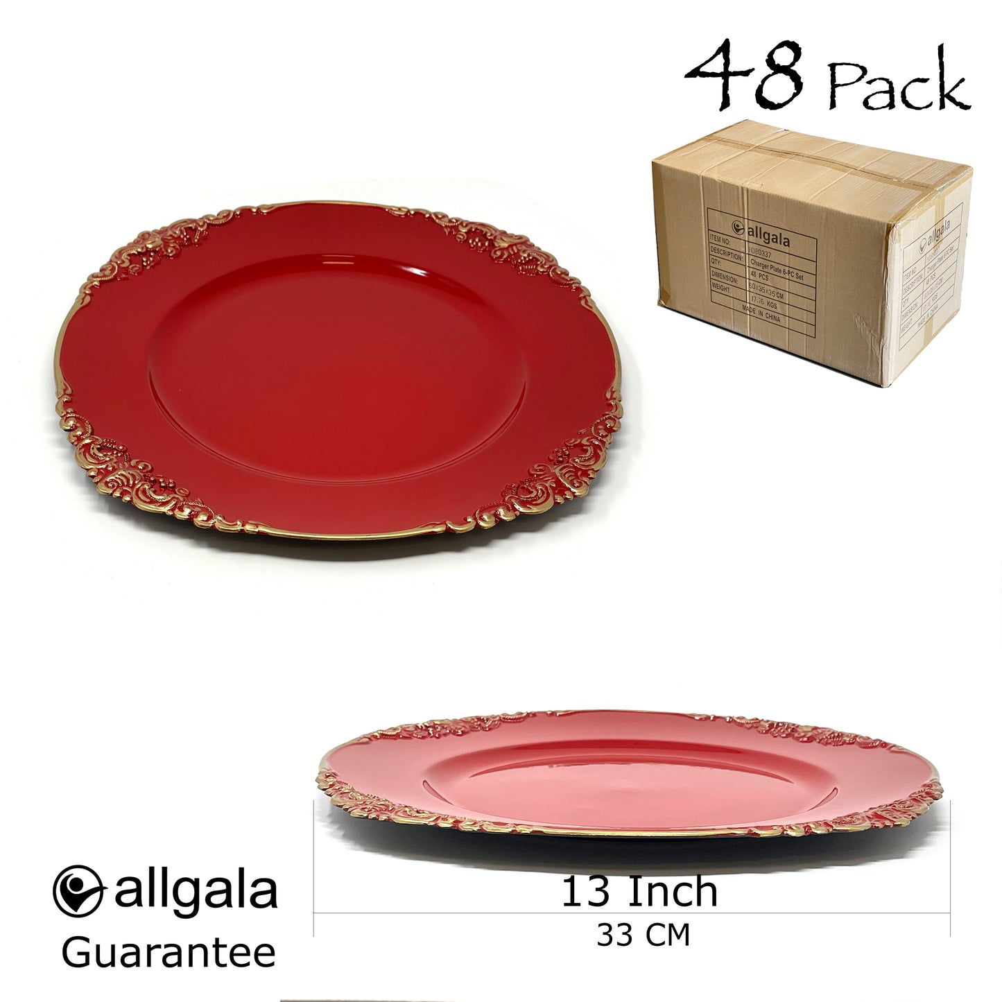 Allgala Charger Plates 13-Inch 6-Pack Heavy Quality Round Charger Plates-Floral