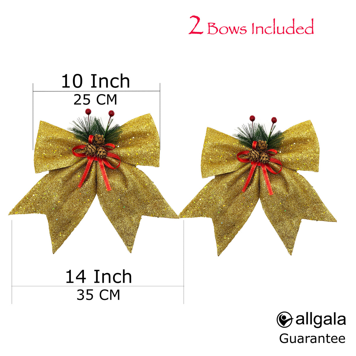 Allgala Christmas Decorative Bows for Wreaths, Garlands & Christmas Trees – Gold