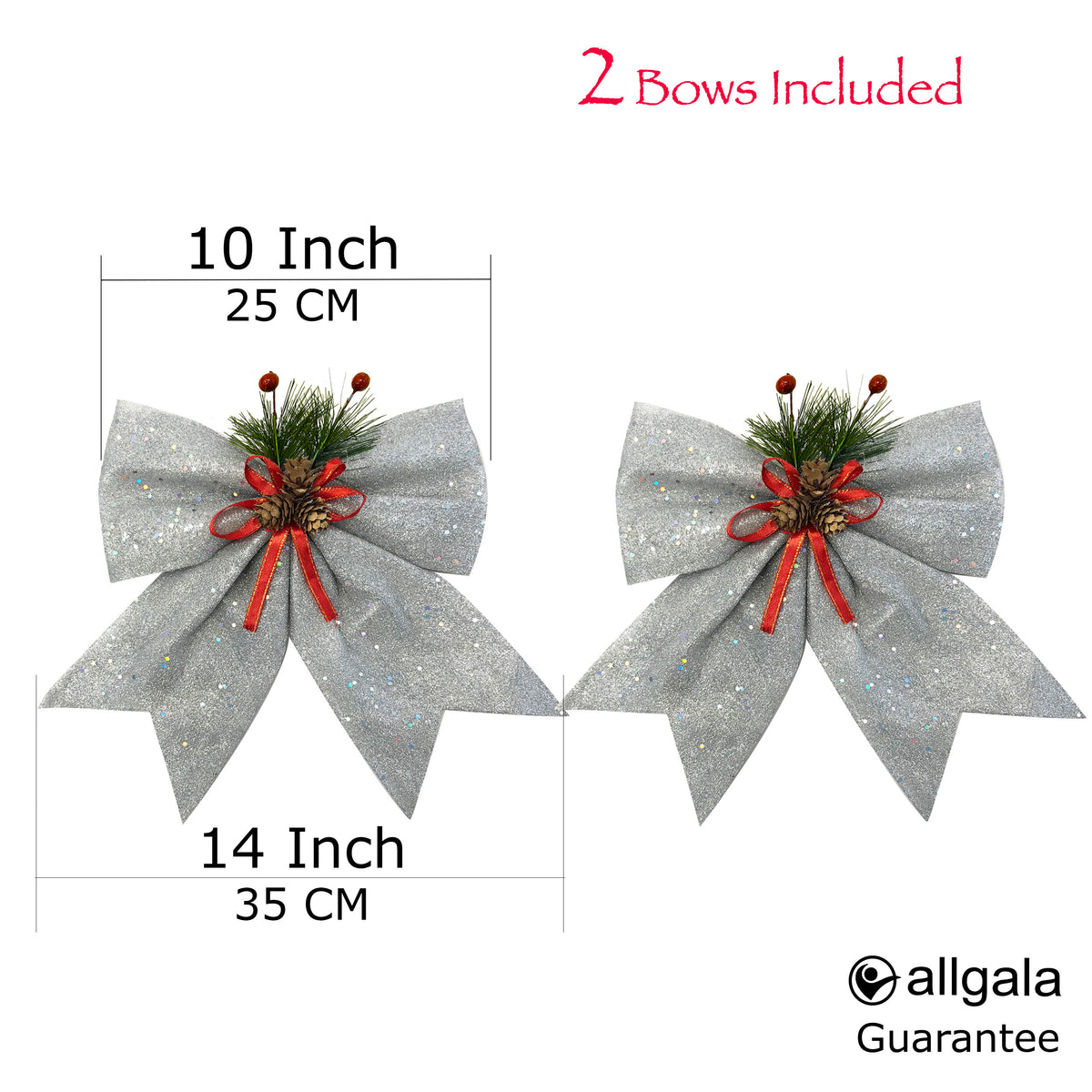 Allgala Christmas Decorative Bows for Wreaths, Garlands & Christmas Trees – Silver