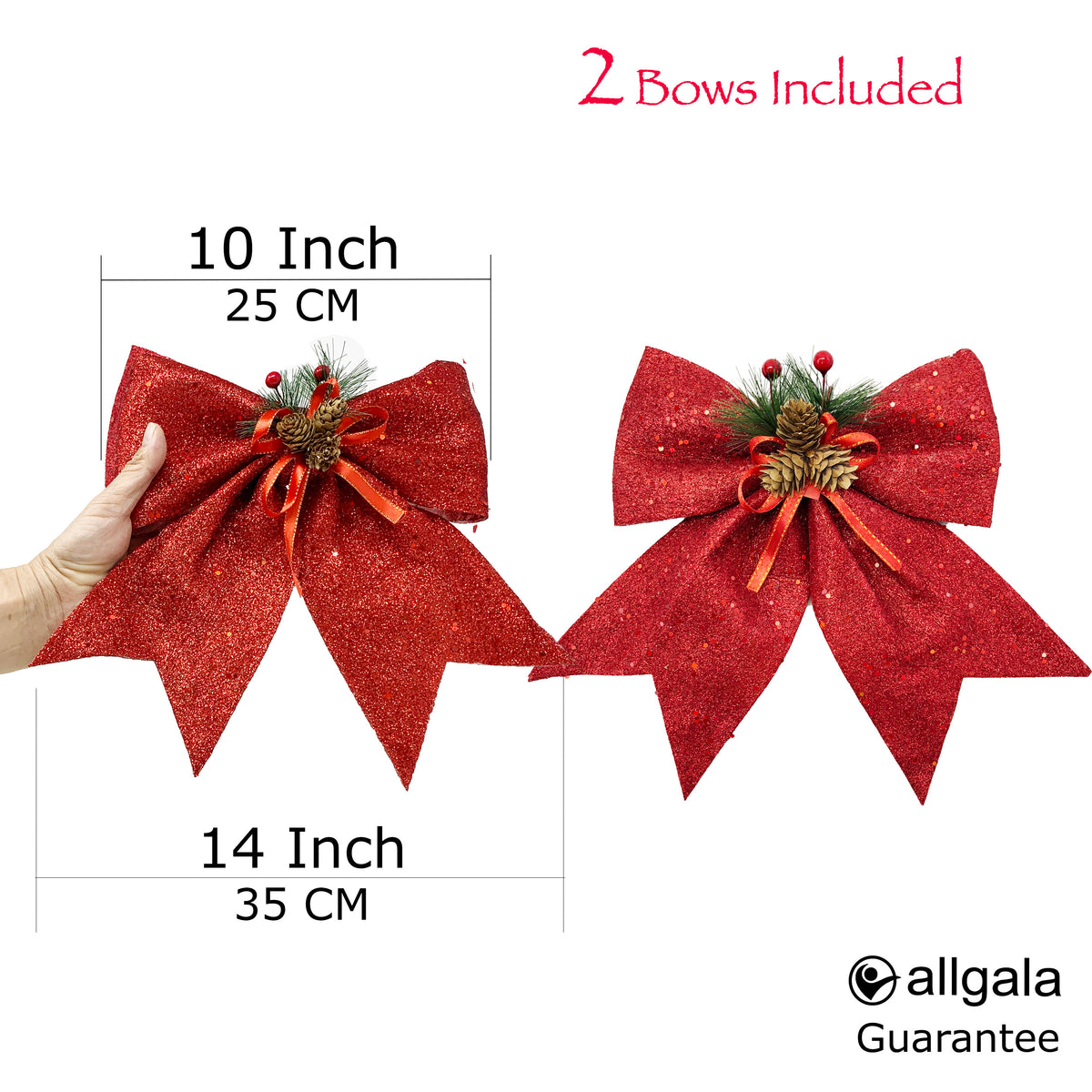 Allgala Christmas Decorative Bows for Wreaths, Garlands & Christmas Trees – Red