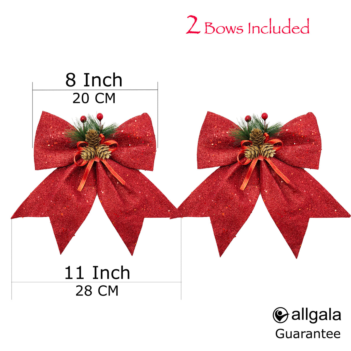 Allgala Christmas Decorative Bows for Wreaths, Garlands & Christmas Trees – Red