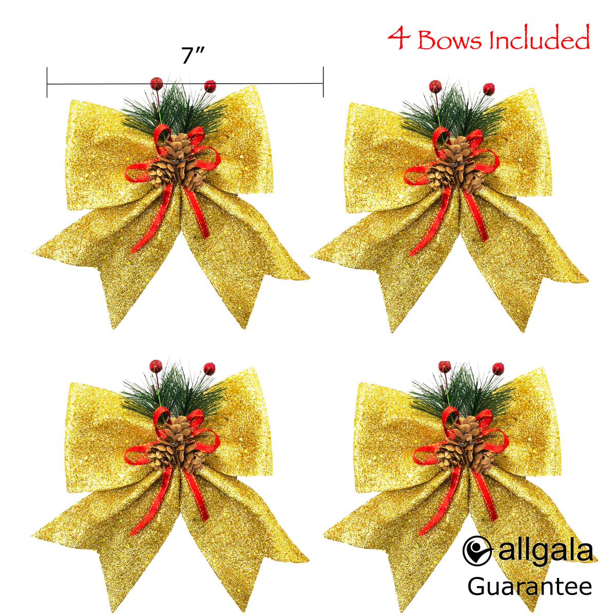 Allgala Christmas Decorative Bows for Wreaths, Garlands & Christmas Trees – Gold