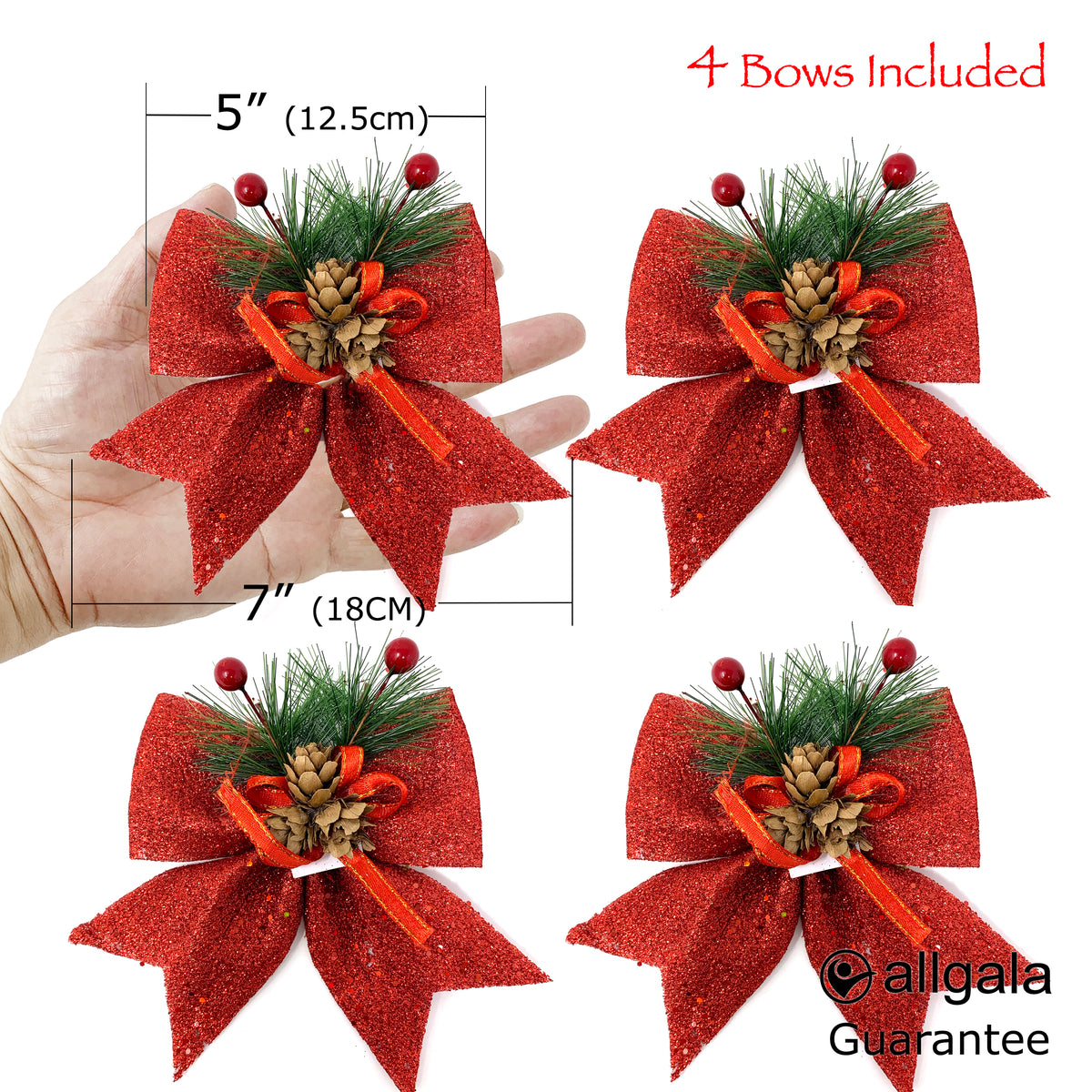 Allgala Christmas Decorative Bows for Wreaths, Garlands & Christmas Trees – Red
