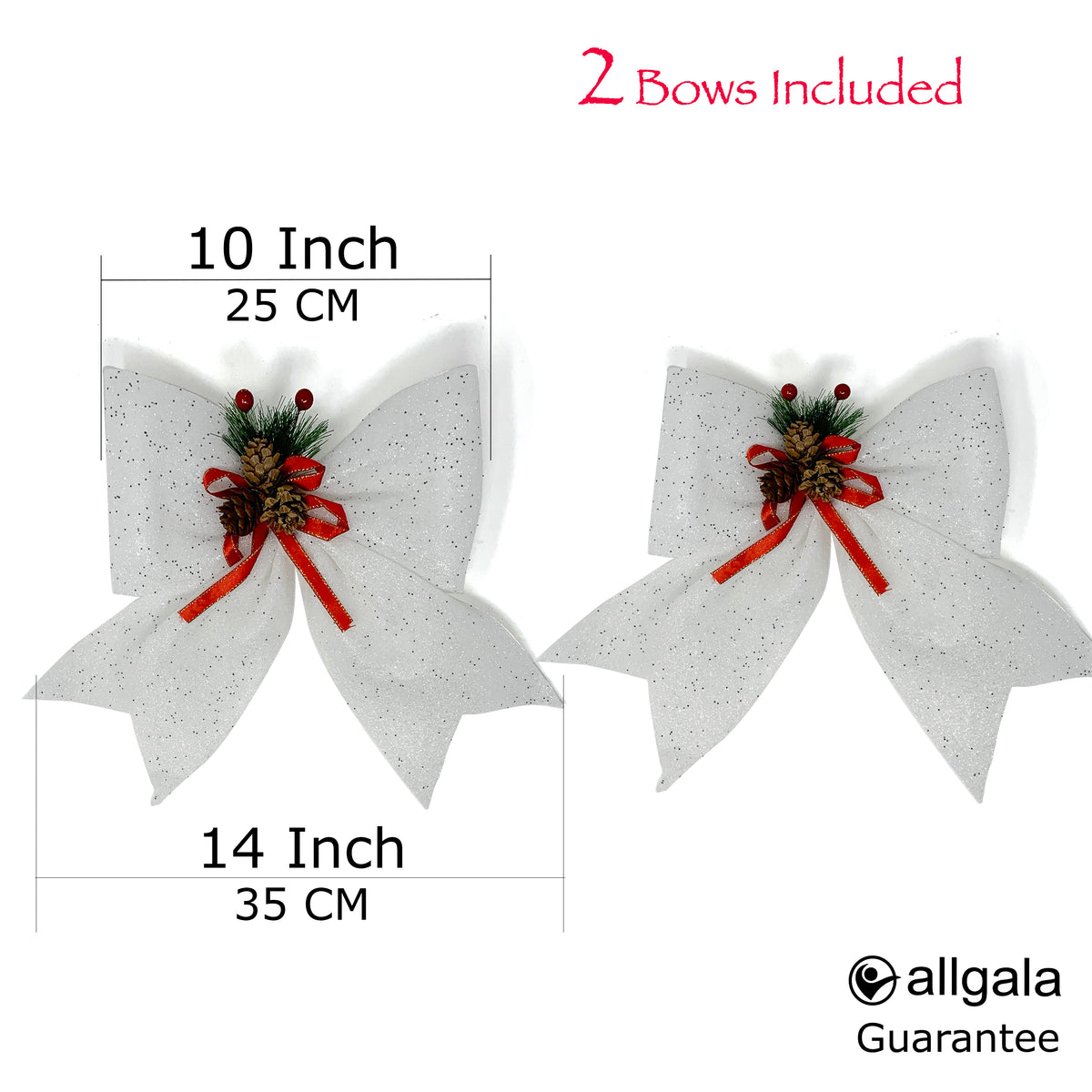 Allgala Christmas Decorative Bows for Wreaths, Garlands & Christmas Trees – White