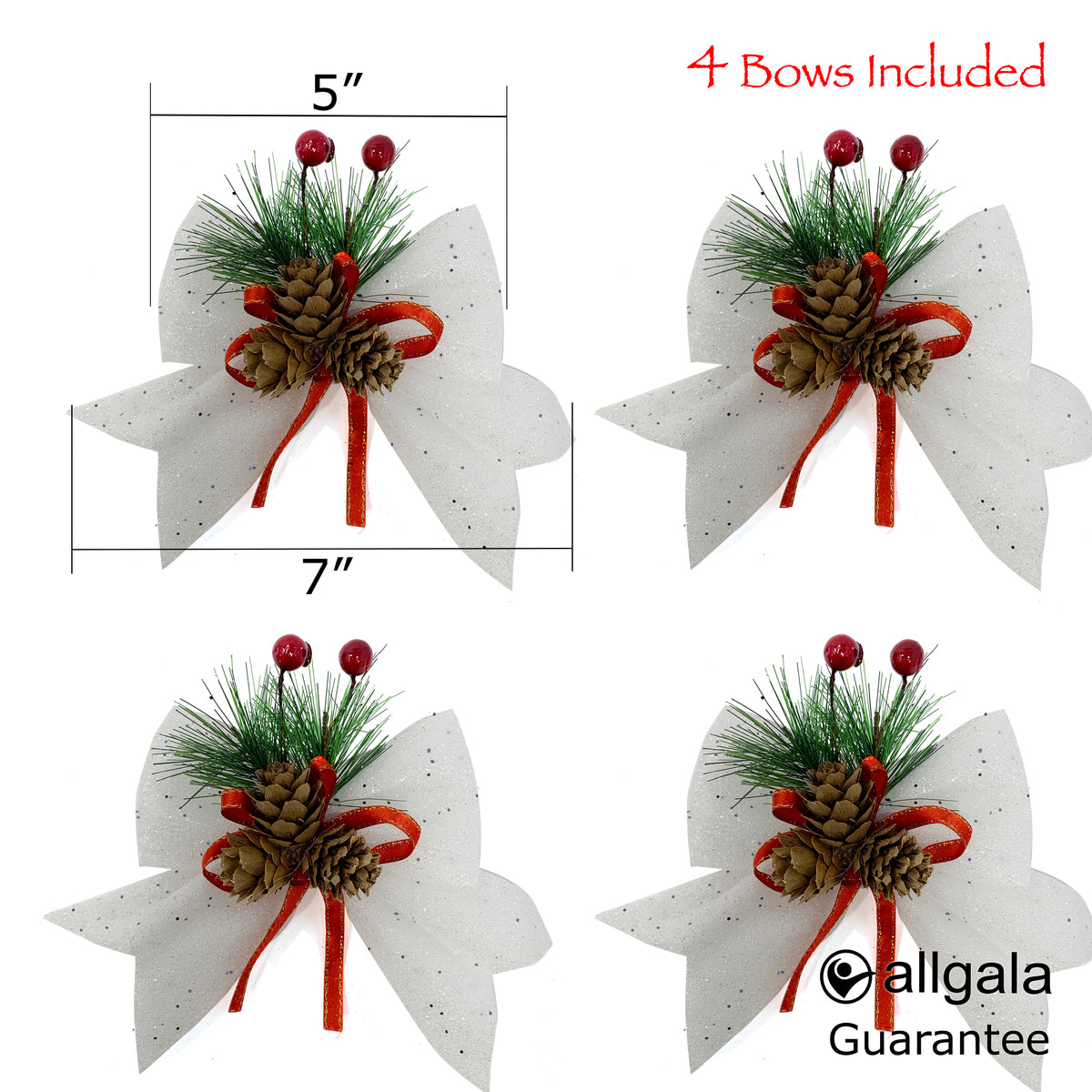Allgala Christmas Decorative Bows for Wreaths, Garlands & Christmas Trees – White