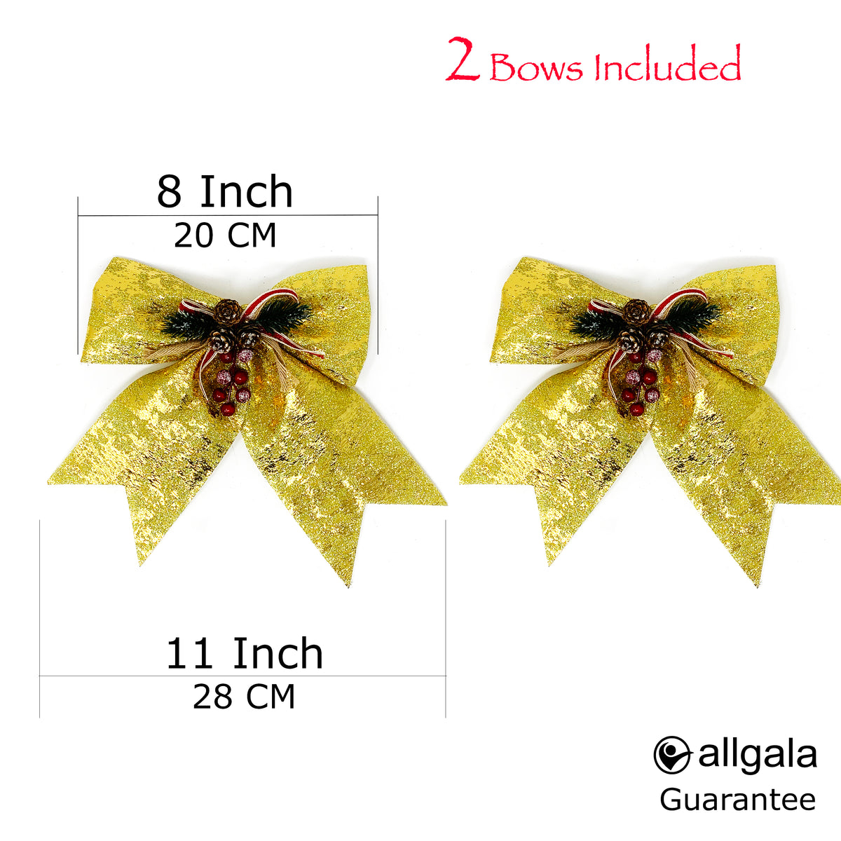 Allgala Christmas Decorative Bows for Wreaths, Garlands & Christmas Trees – Gold Foil