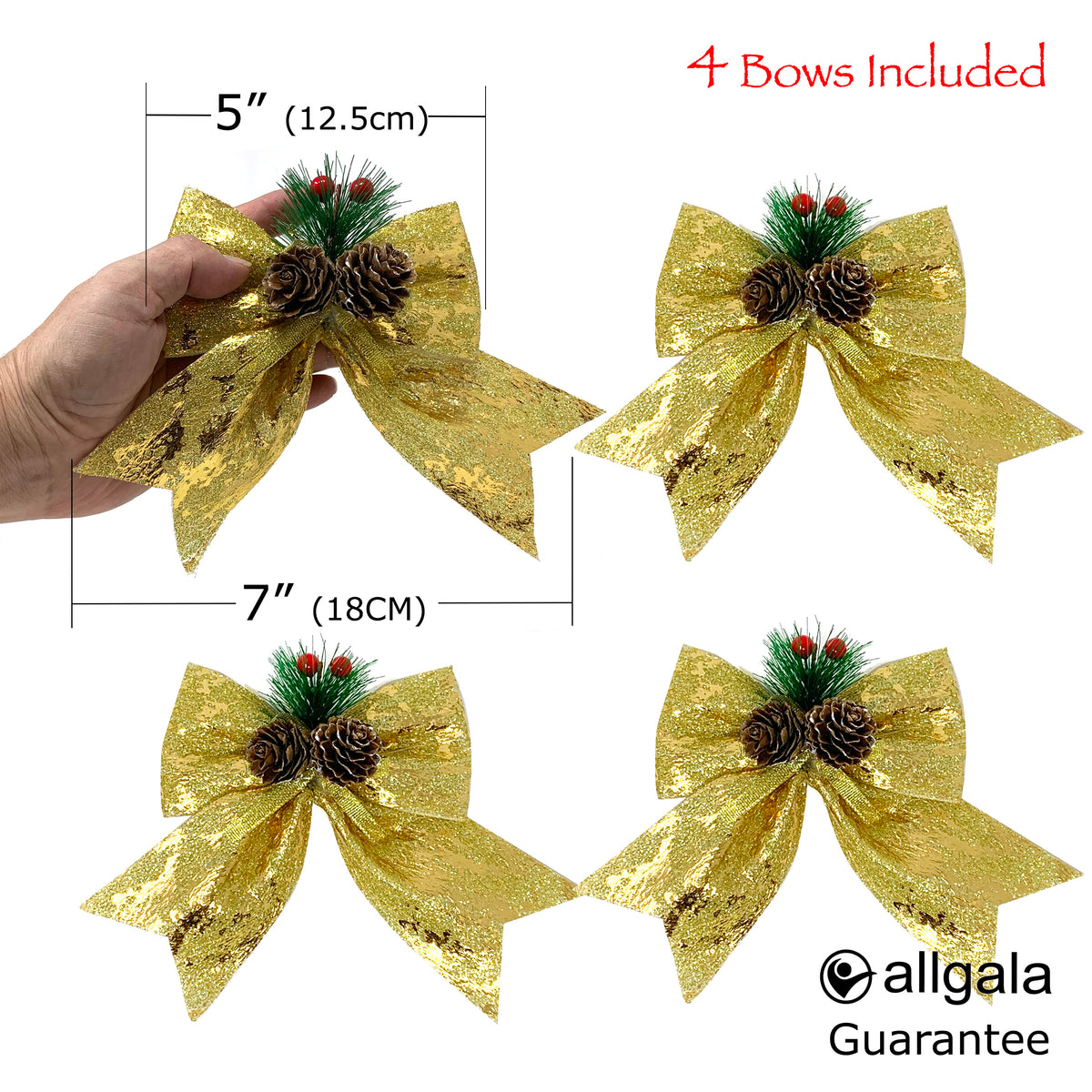 Allgala Christmas Decorative Bows for Wreaths, Garlands & Christmas Trees – Gold Foil