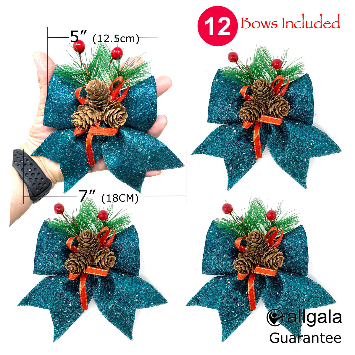 Allgala Christmas Decorative Bows for Wreaths, Garlands & Christmas Trees – Dark Green