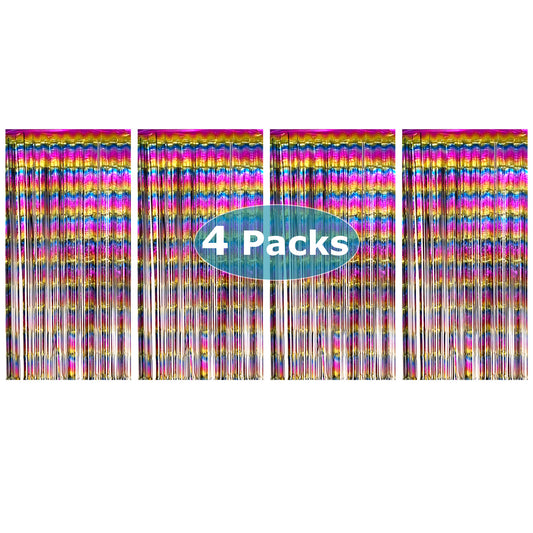 Allgala Back Drop 4PK 2Mx1M 6.5FT x 3.2FT Metallic Tinsel Party Photo Backdrop Curtains Door Fringe