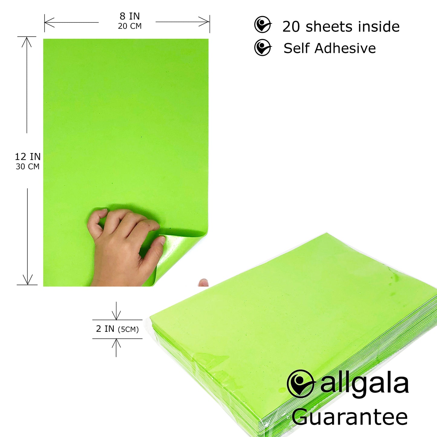 Allgala Foam Sheet 20 Pack EVA Foam Paper 8" x 12" Sheets - Self-Adhesive