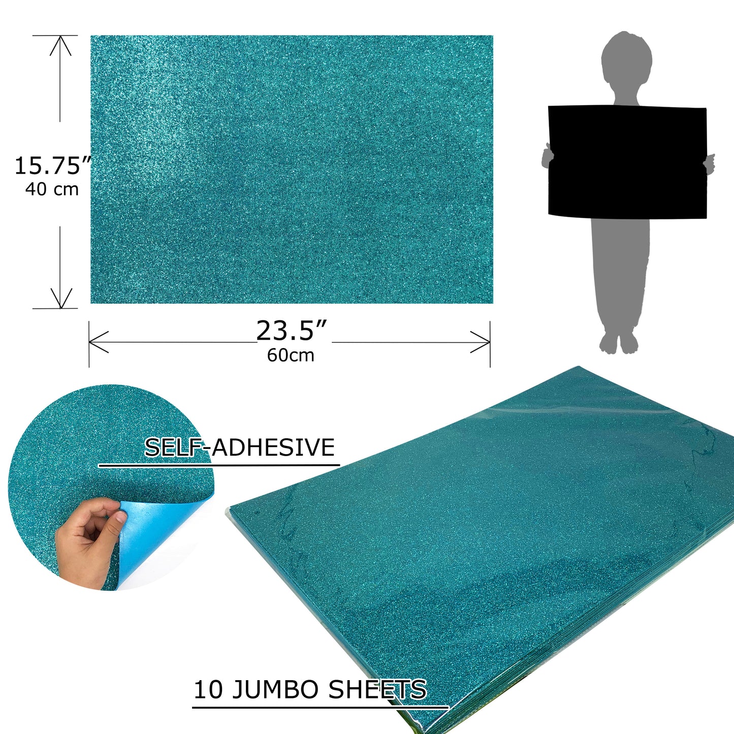 Allgala Foam Sheet 12 Pack JumboL 16"x24" Glitter EVA Foam Paper Sheets - Self-Adhesive