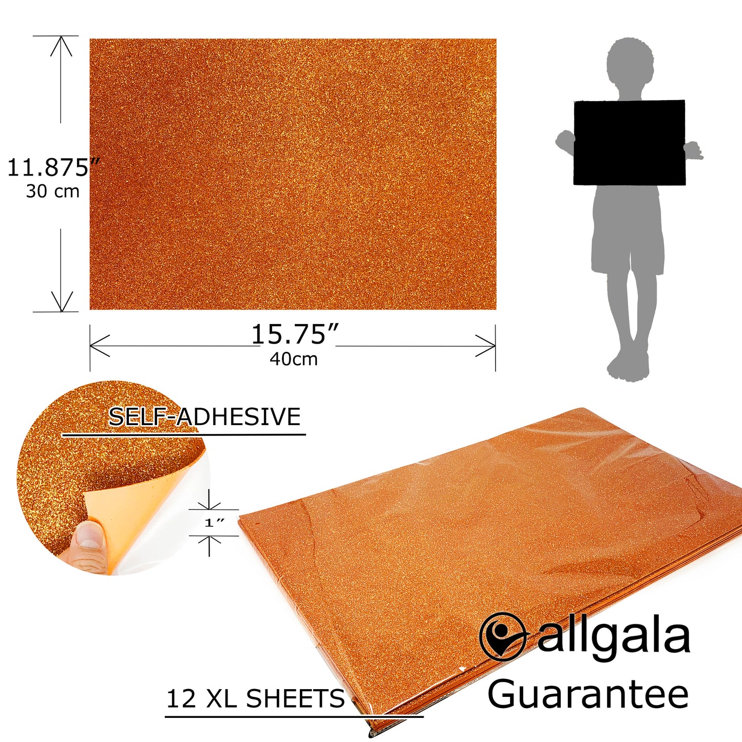 Allgala Foam Sheet 12 Pack XL 12"x16" ADHESIVE Glitter EVA Foam Paper Sheets