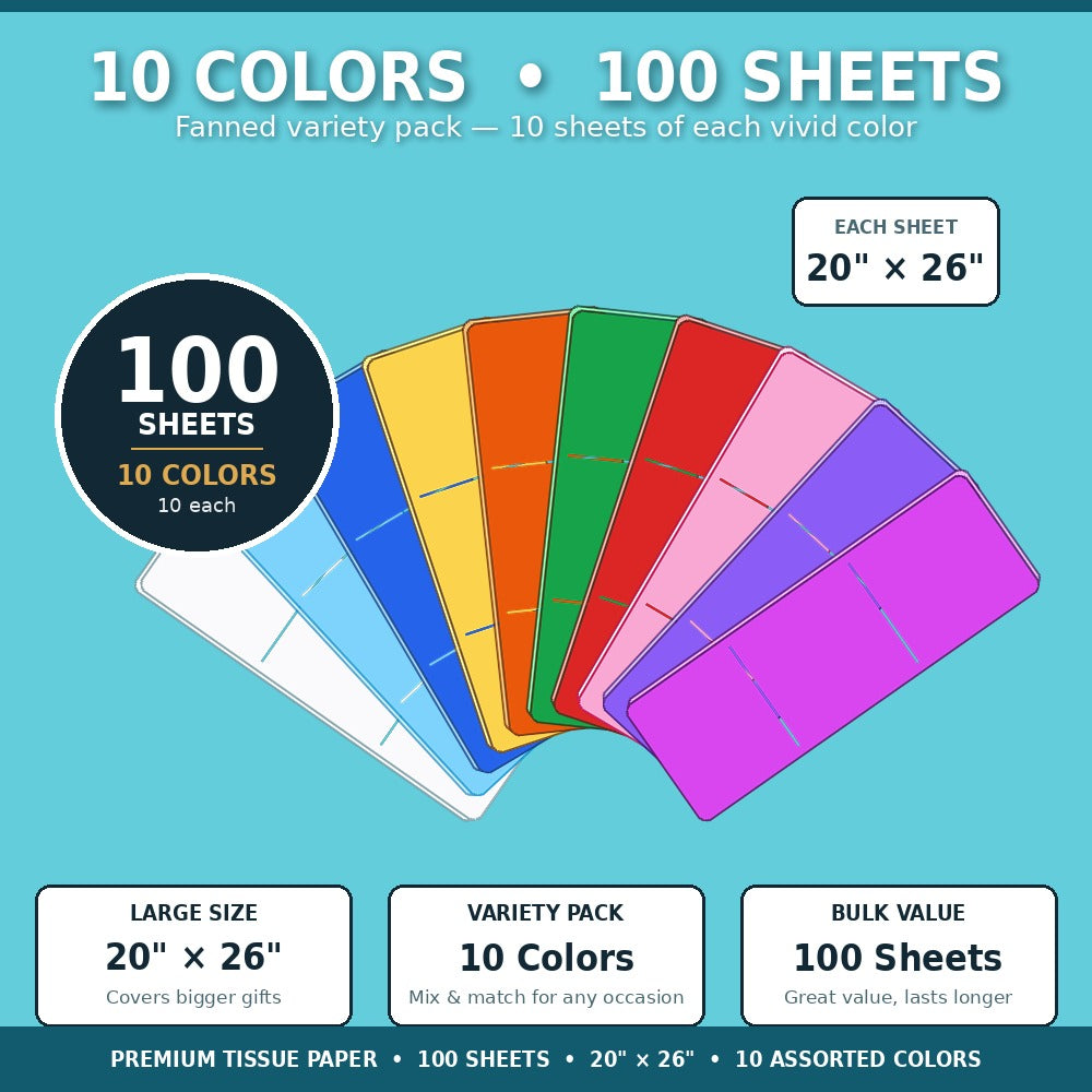 Allgala Assorted Tissue Paper, 20 x 26 in – Gift Wrapping & Crafts