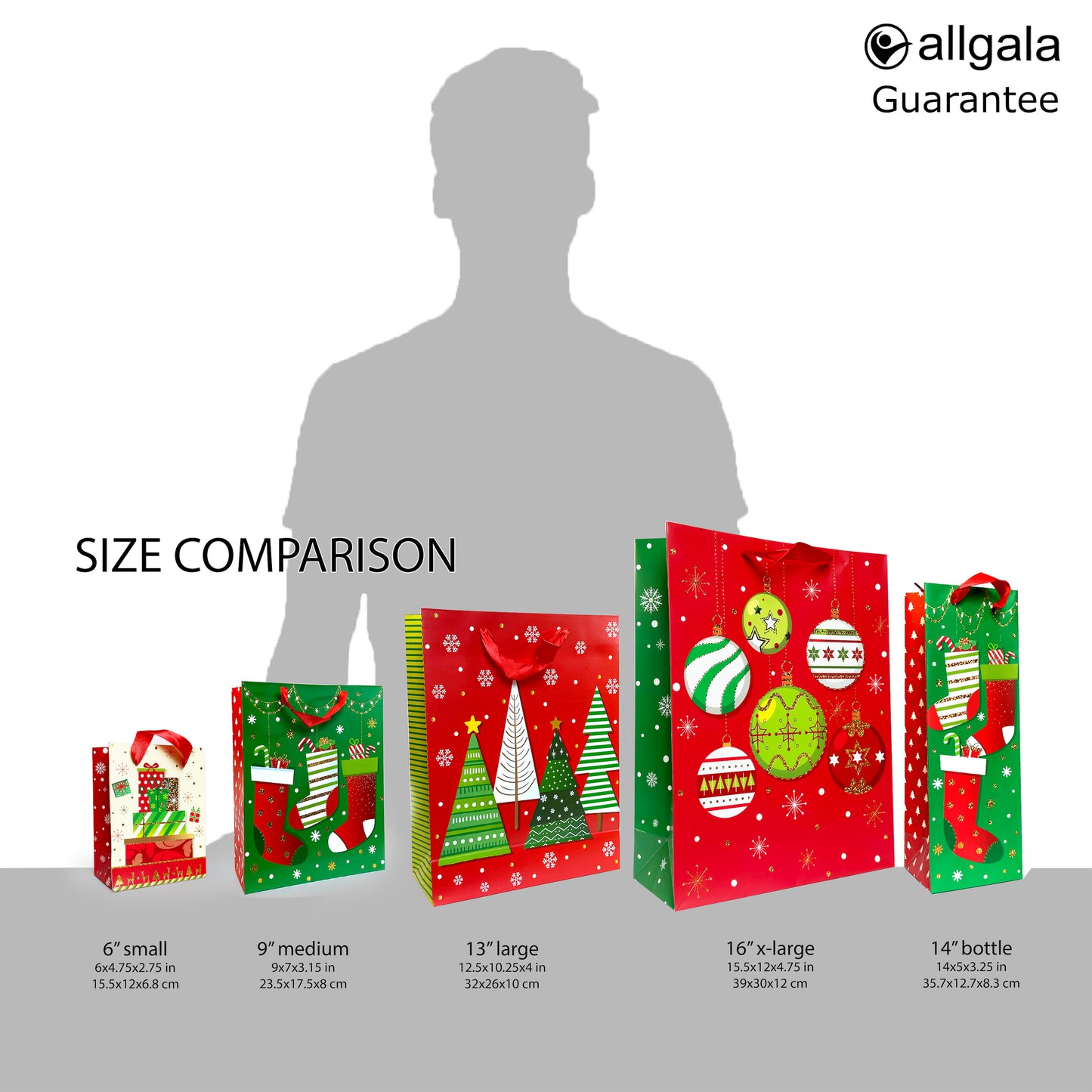 Allgala Gift Bags Christmas 12-PC Premium Metallic Foil Hotstamping Gift Bag - GP9103B