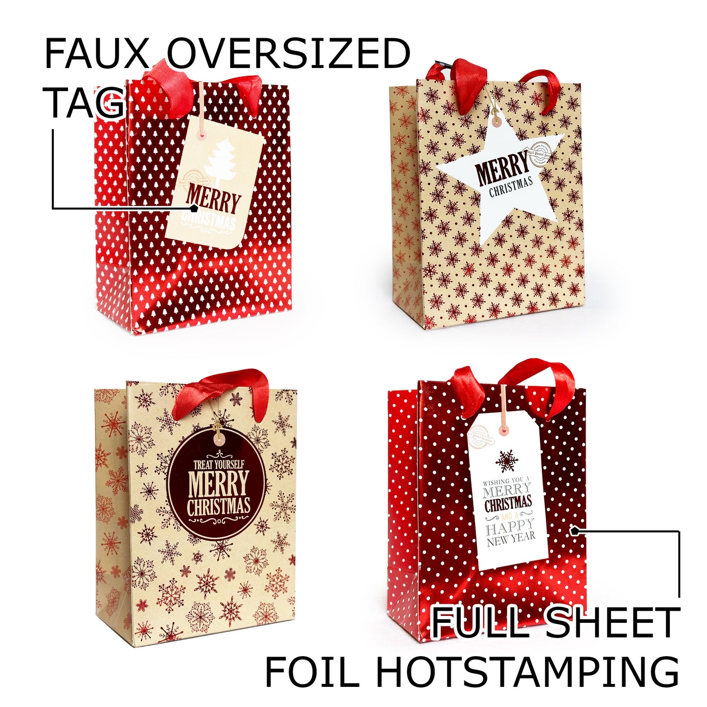 Allgala Gift Bags Christmas 12-PC Premium Metallic Foil Hotstamping Gift Bag - GP9105B