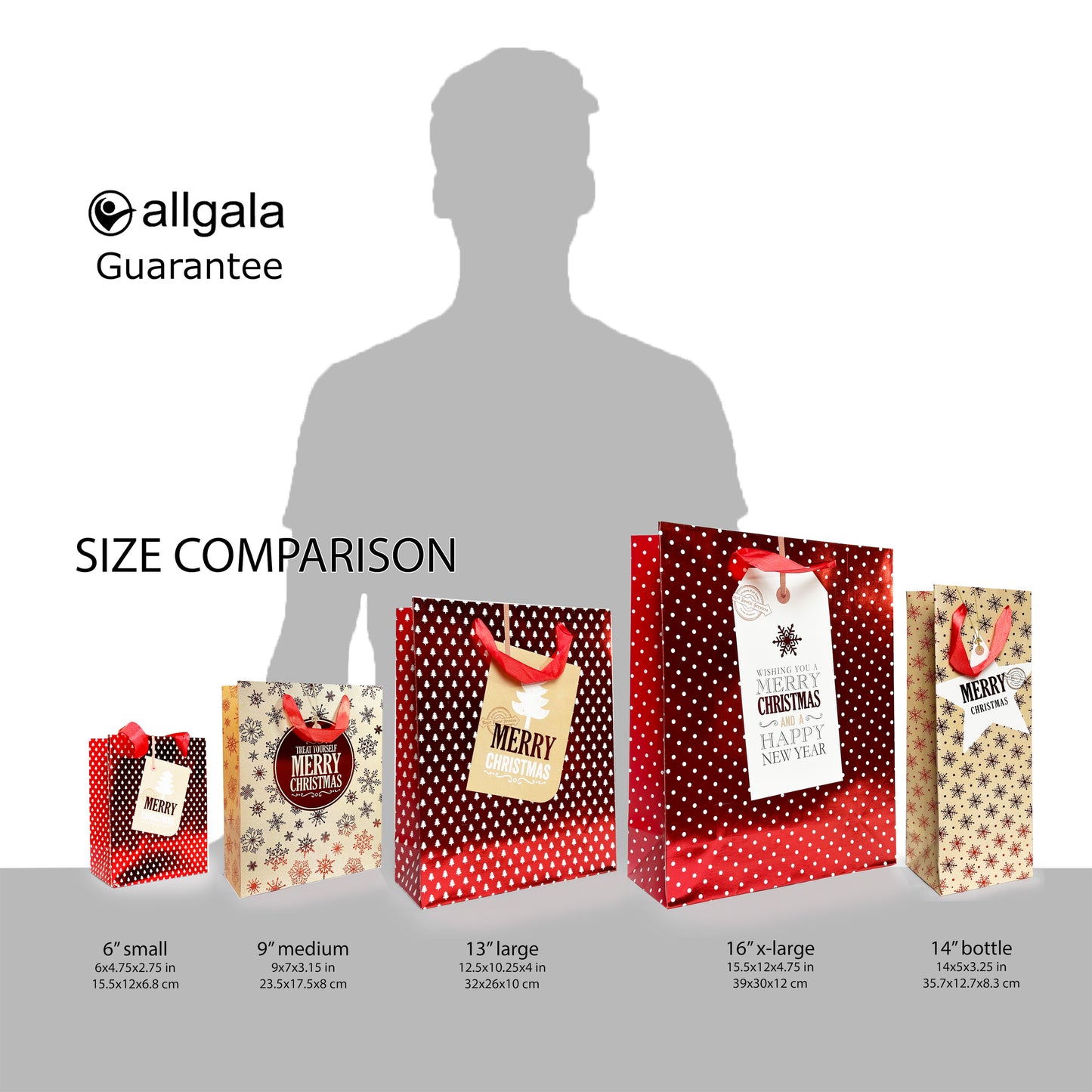 Allgala Gift Bags Christmas 12-PC Premium Metallic Foil Hotstamping Gift Bag - GP9105B