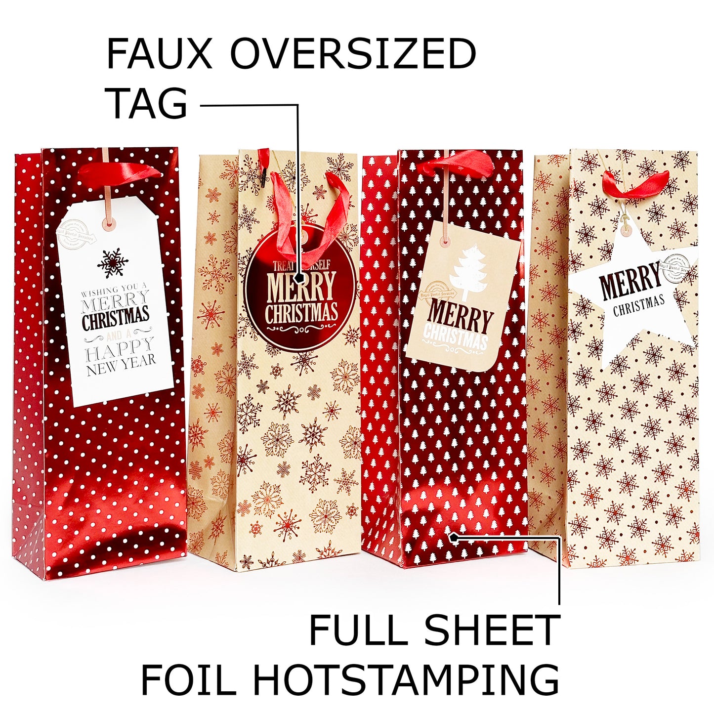 Allgala Gift Bags Christmas 12-PC Premium Metallic Foil Hotstamping Gift Bag - GP9105B