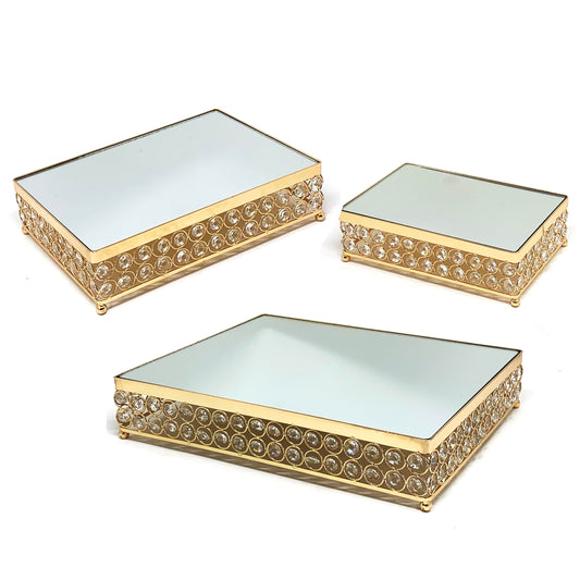 Crystal Cake Stand 3 Piece Set High Quality Rectangle Crystal Cake Stand with Mirror Plate