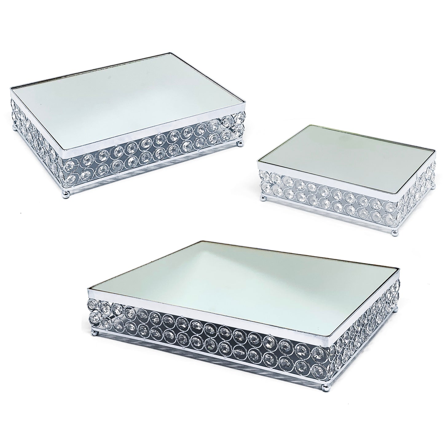 Crystal Cake Stand 3 Piece Set High Quality Rectangle Crystal Cake Stand with Mirror Plate