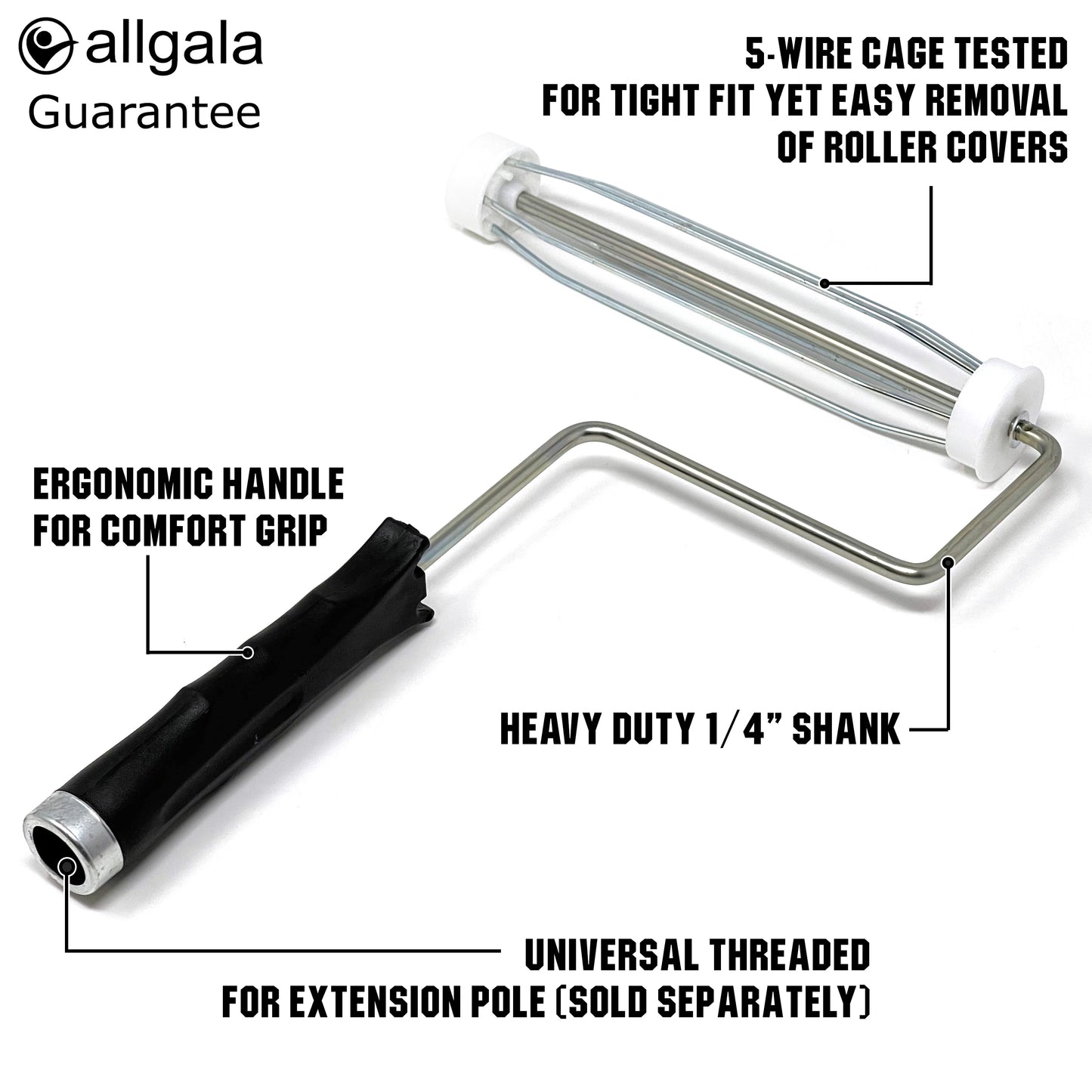 Allgala Paint Roller Frame 6-Piece 9 Inch Easy Quick Release Non-Slip Smooth Heavy Duty - TH10321