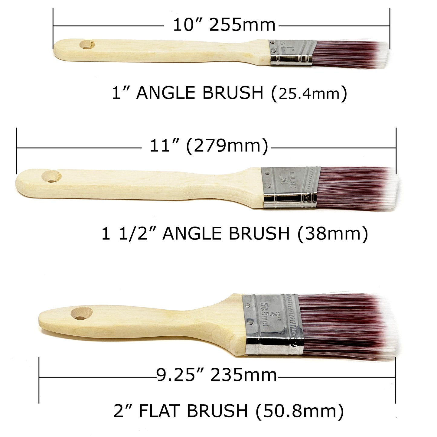 Allgala Paint Brushes 3-PK 1"+1.5"+2 Set for All Surface with Premium Wood Handle and Durable Filament Bristles