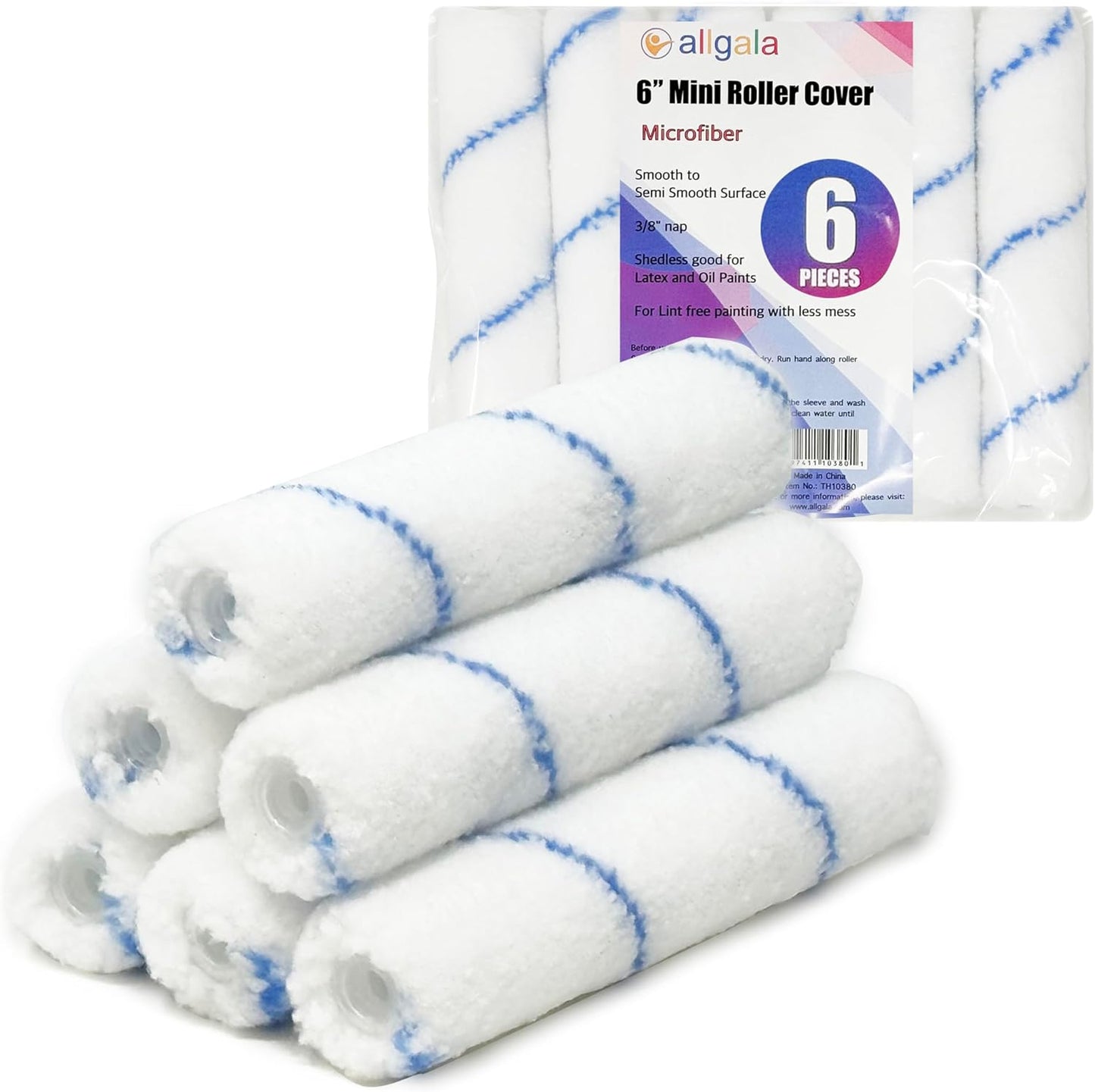 Allgala Paint Roller 6" Mini 3/8" Nap Shedless Microfiber Paint Roller Cover - TH10380