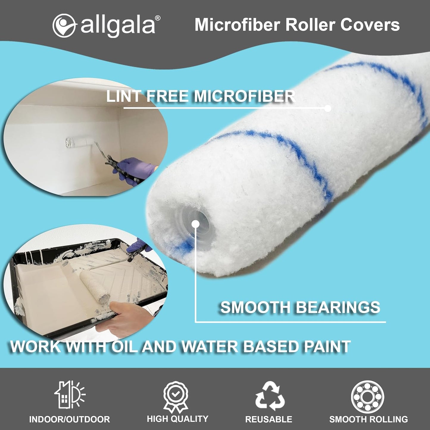 Allgala Paint Roller 6" Mini 3/8" Nap Shedless Microfiber Paint Roller Cover - TH10380