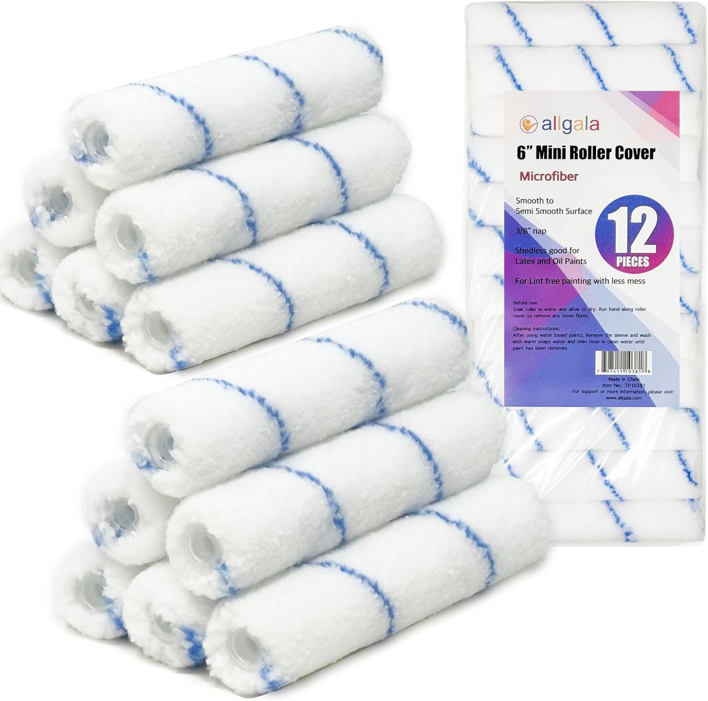Allgala Paint Roller 6" Mini 3/8" Nap Shedless Microfiber Paint Roller Cover - TH10380