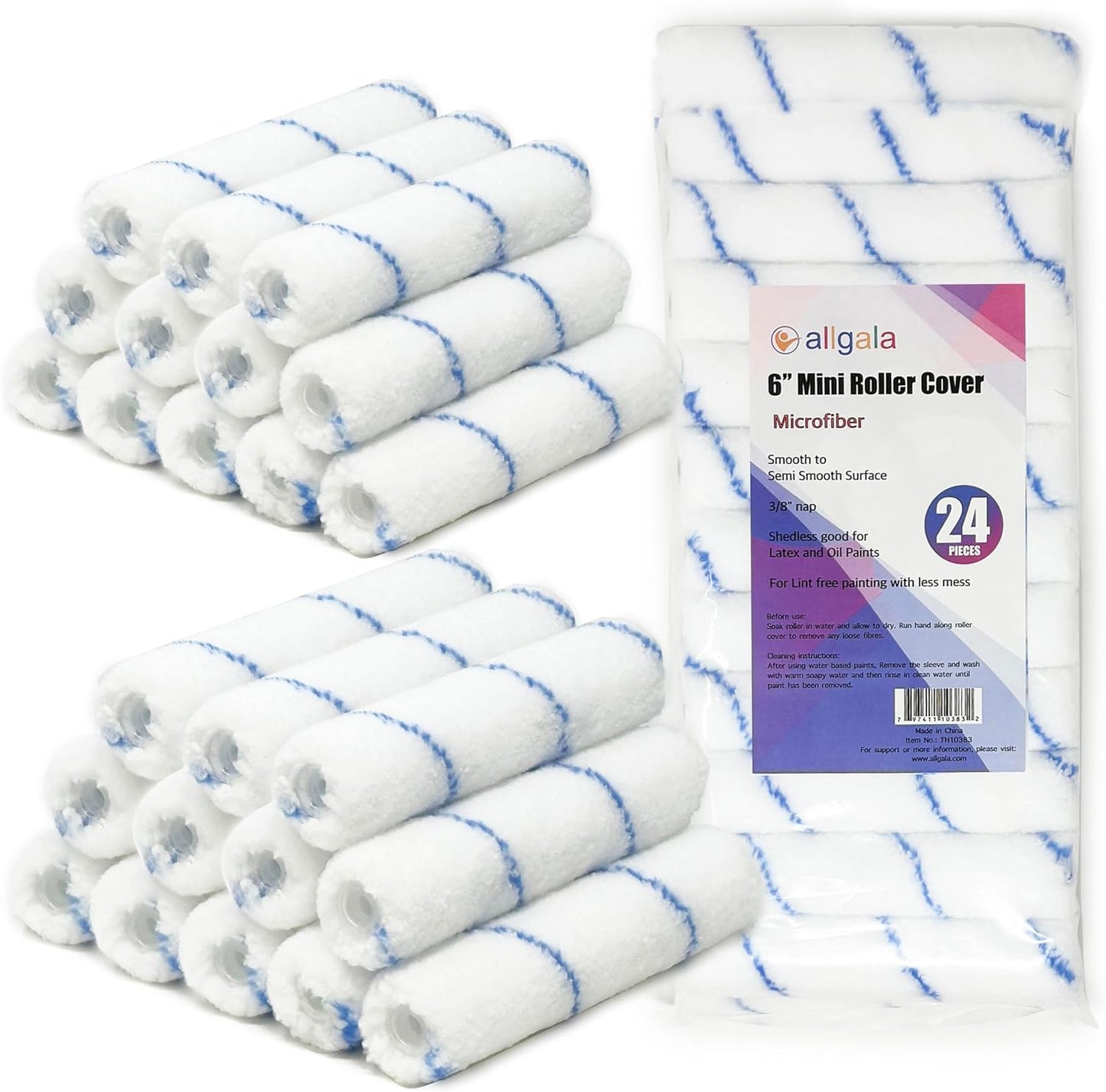Allgala Paint Roller 6" Mini 3/8" Nap Shedless Microfiber Paint Roller Cover - TH10380