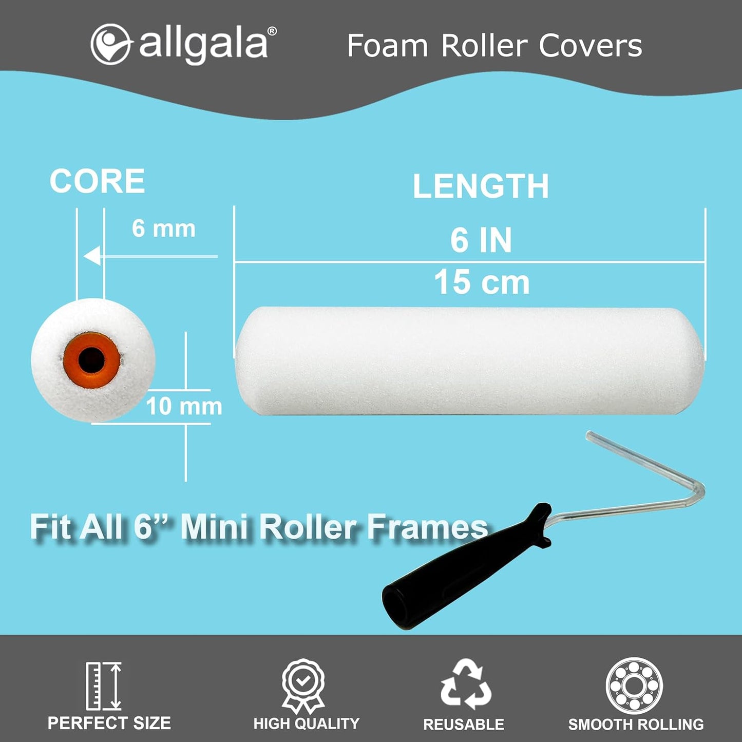Allgala Paint Roller 6" Mini Shedless Foam Roller Paint Roller Cover