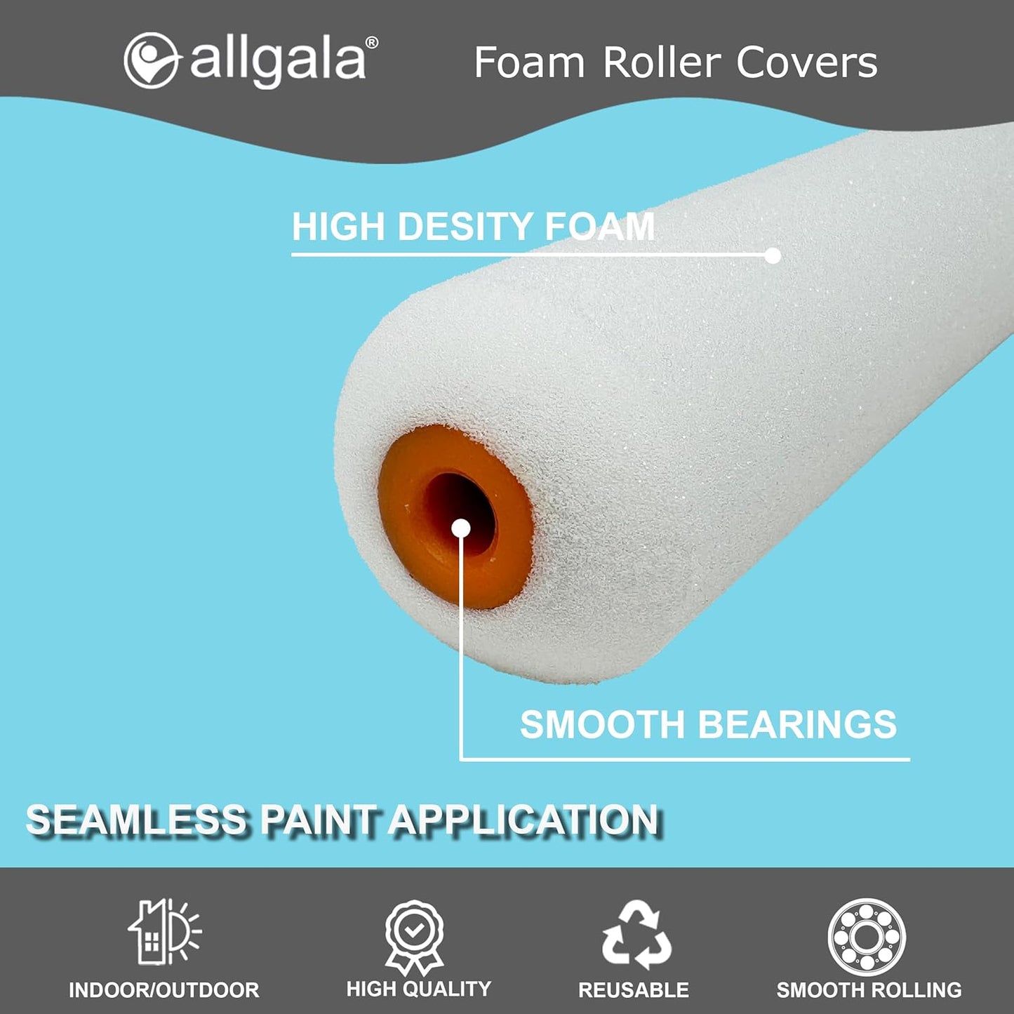 Allgala Paint Roller 6" Mini Shedless Foam Roller Paint Roller Cover