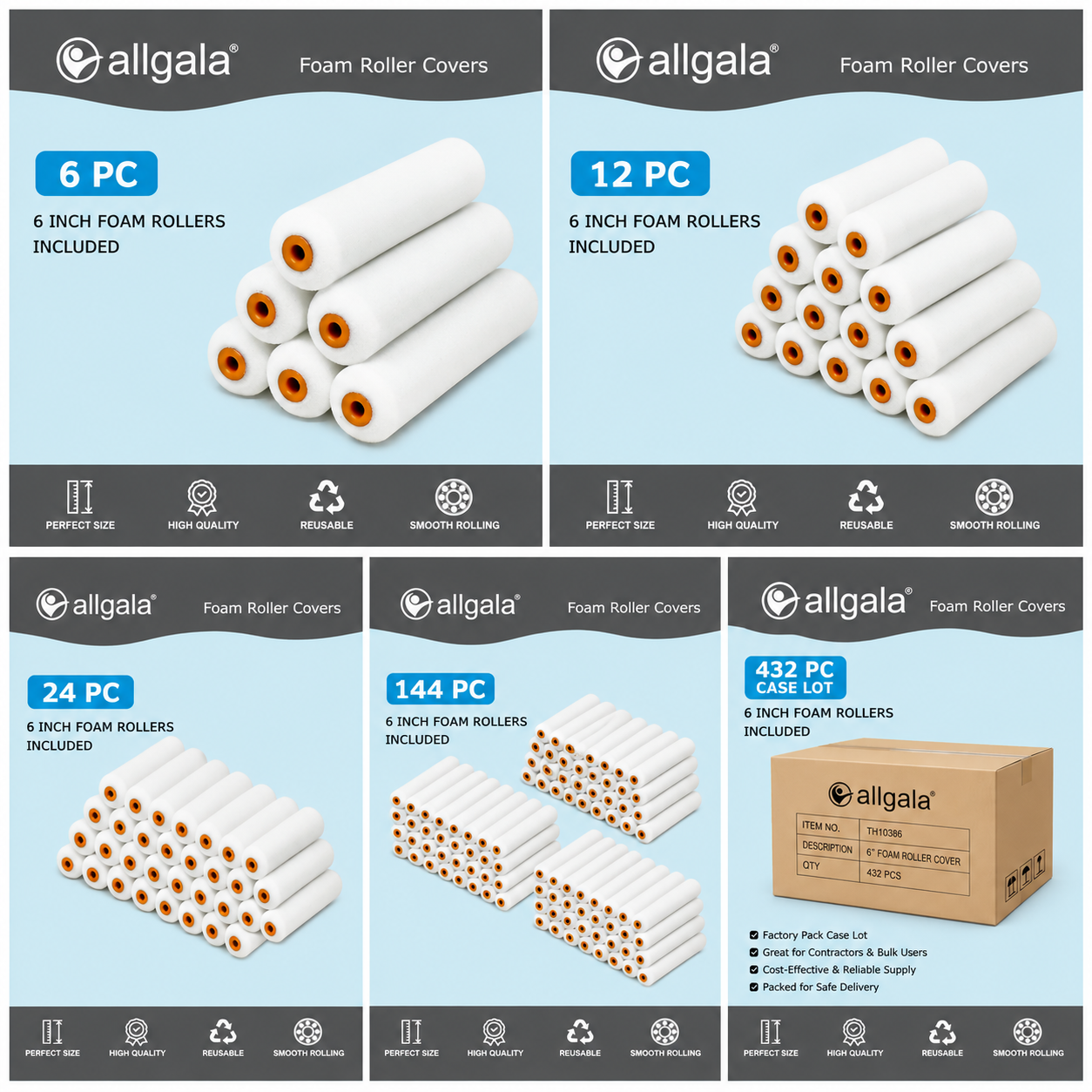 Allgala Paint Roller 6" Mini Shedless Foam Roller Paint Roller Cover