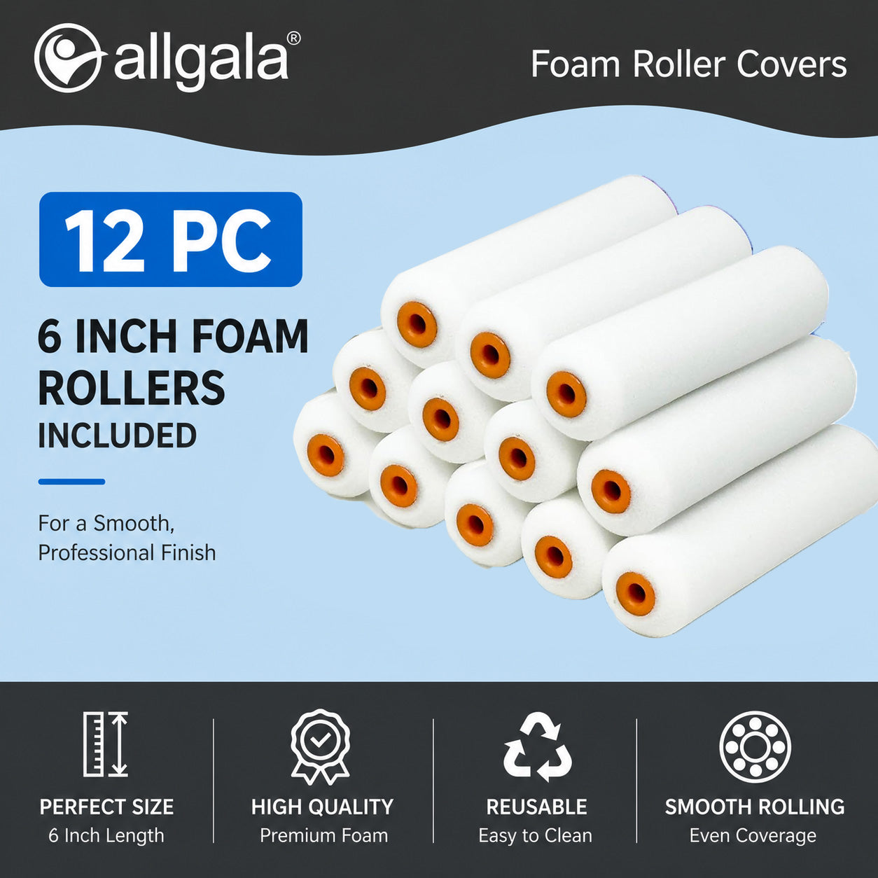 Allgala Paint Roller 6" Mini Shedless Foam Roller Paint Roller Cover