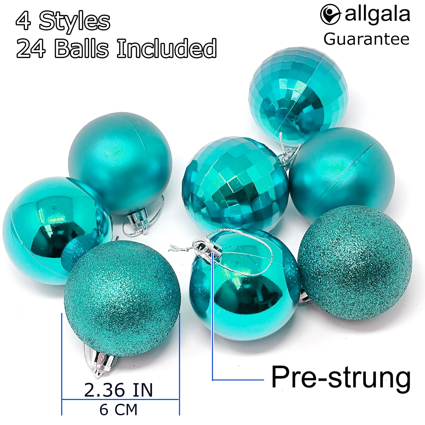 Allgala Christmas Ornament Balls - 24 PK 2.33 Inch (6CM)  for Xmas Tree-4 Style