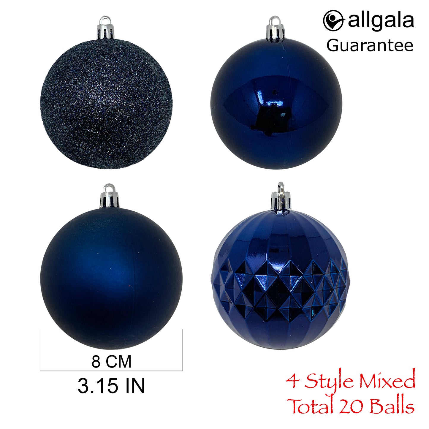 Allgala Christmas Ornament Balls - 20 PK 3 Inch (8CM) Large for Xmas Tree-4 Style