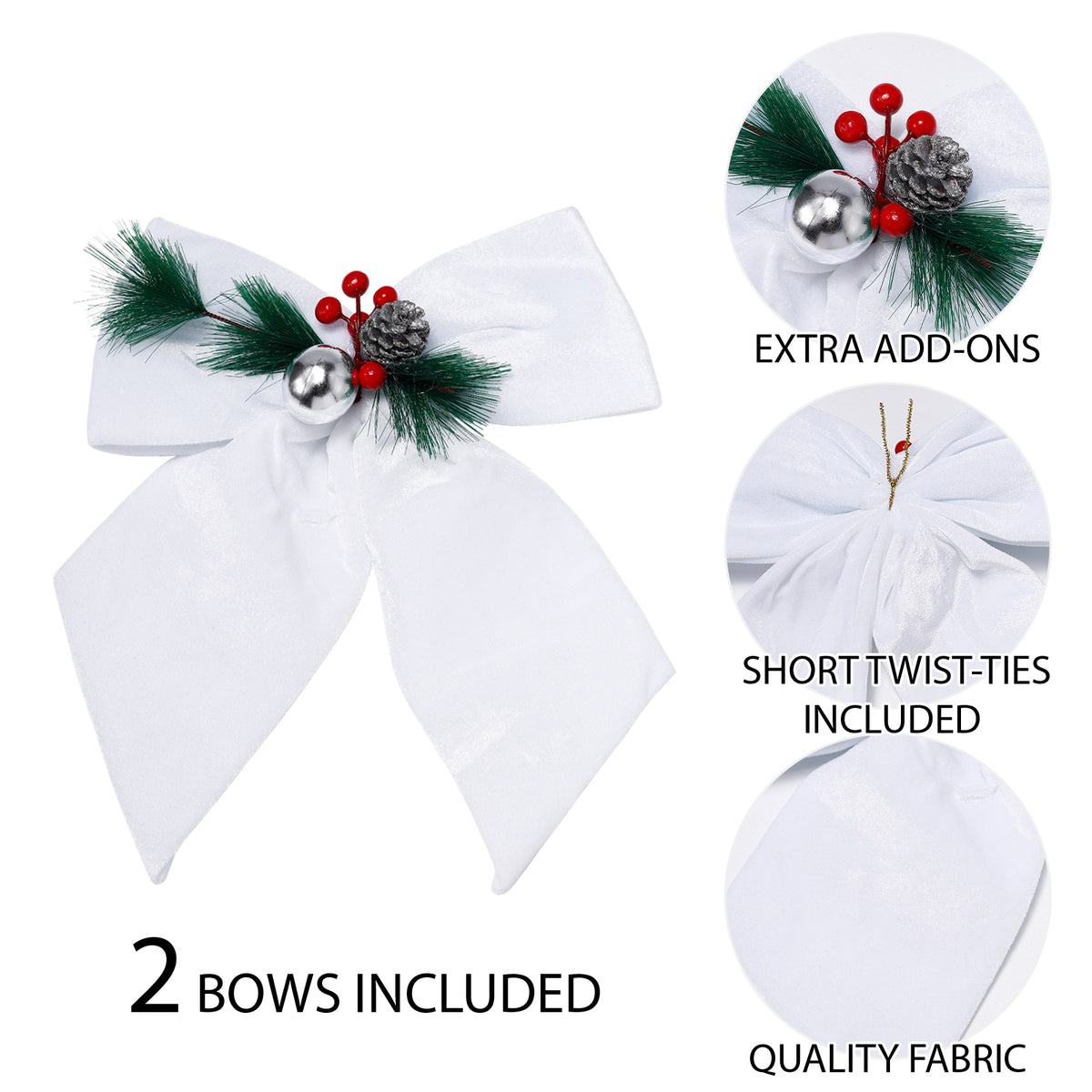 White velvet Christmas bow set