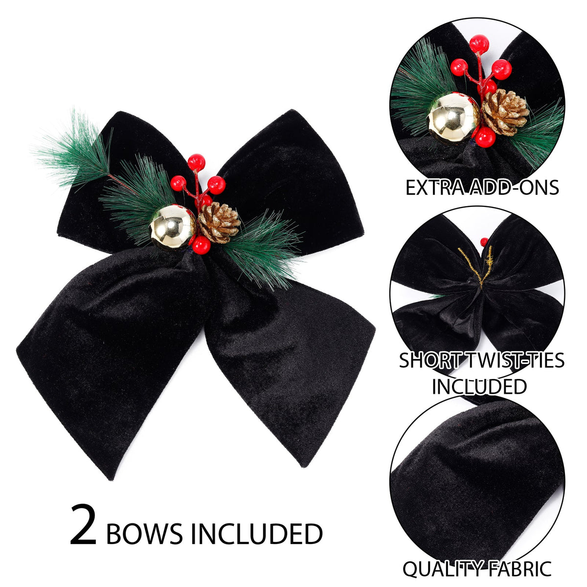 Black velvet Christmas bow set