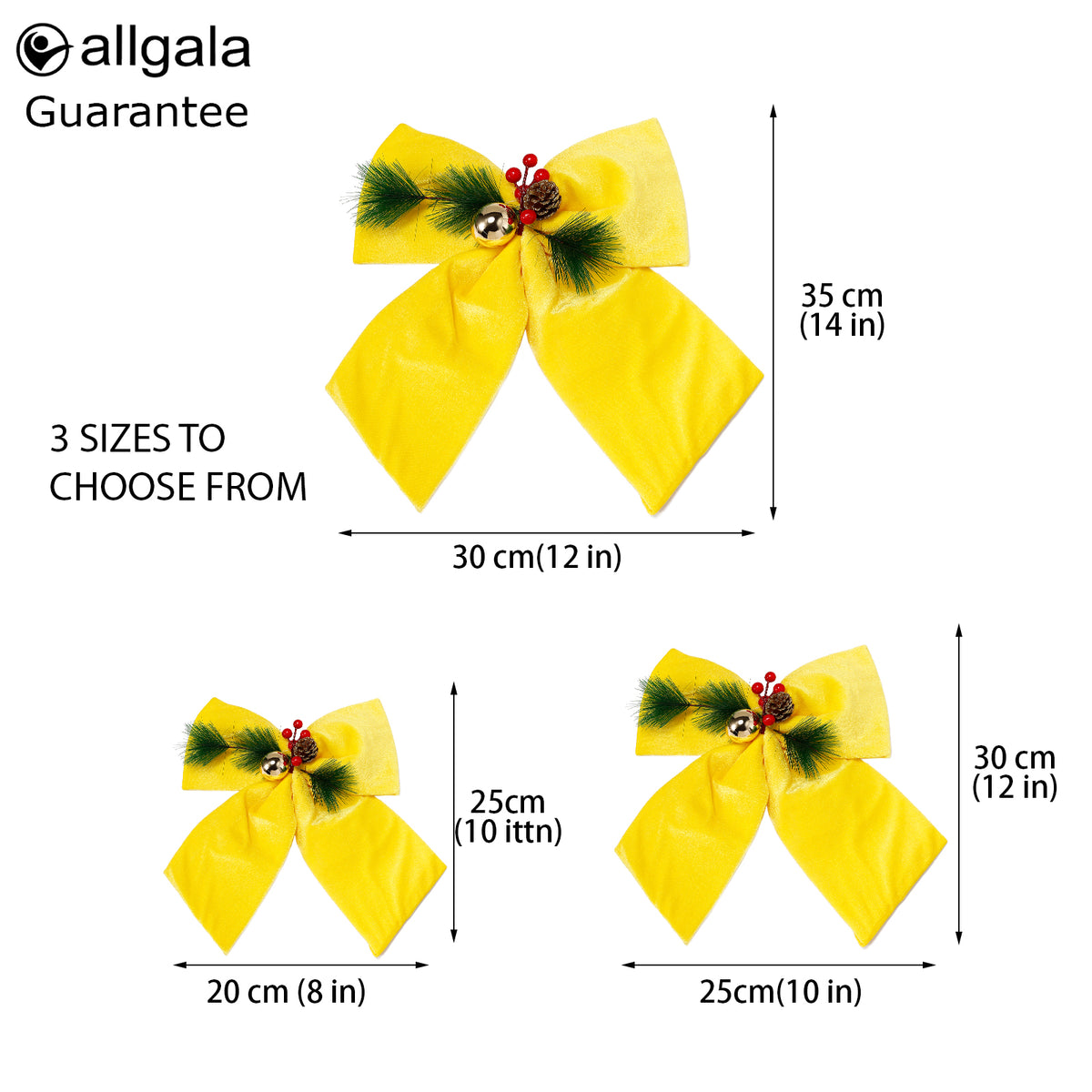 Allgala Gold Velvet Christmas Bows – 6 Pack