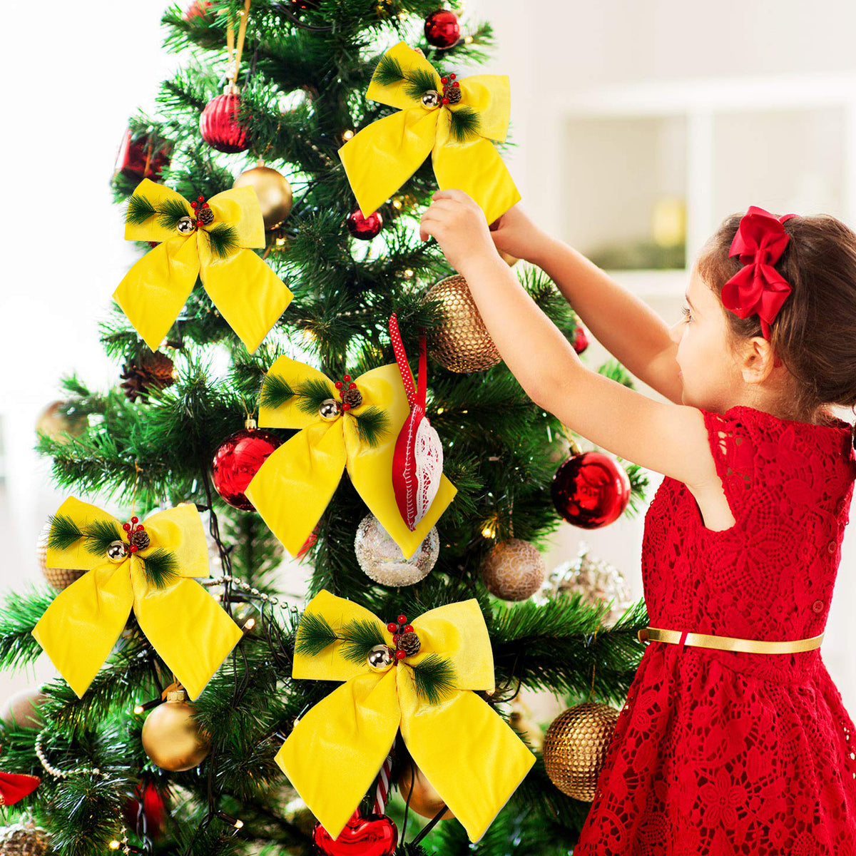 Allgala Gold Velvet Christmas Bows – 6 Pack