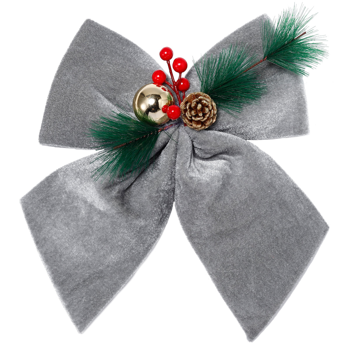 Allgala Silver Velvet Christmas Bows – 6 Pack