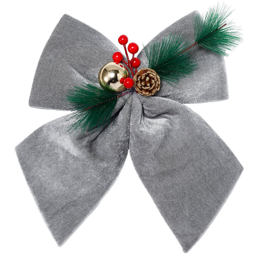 Allgala Silver Velvet Christmas Bows – 6 Pack